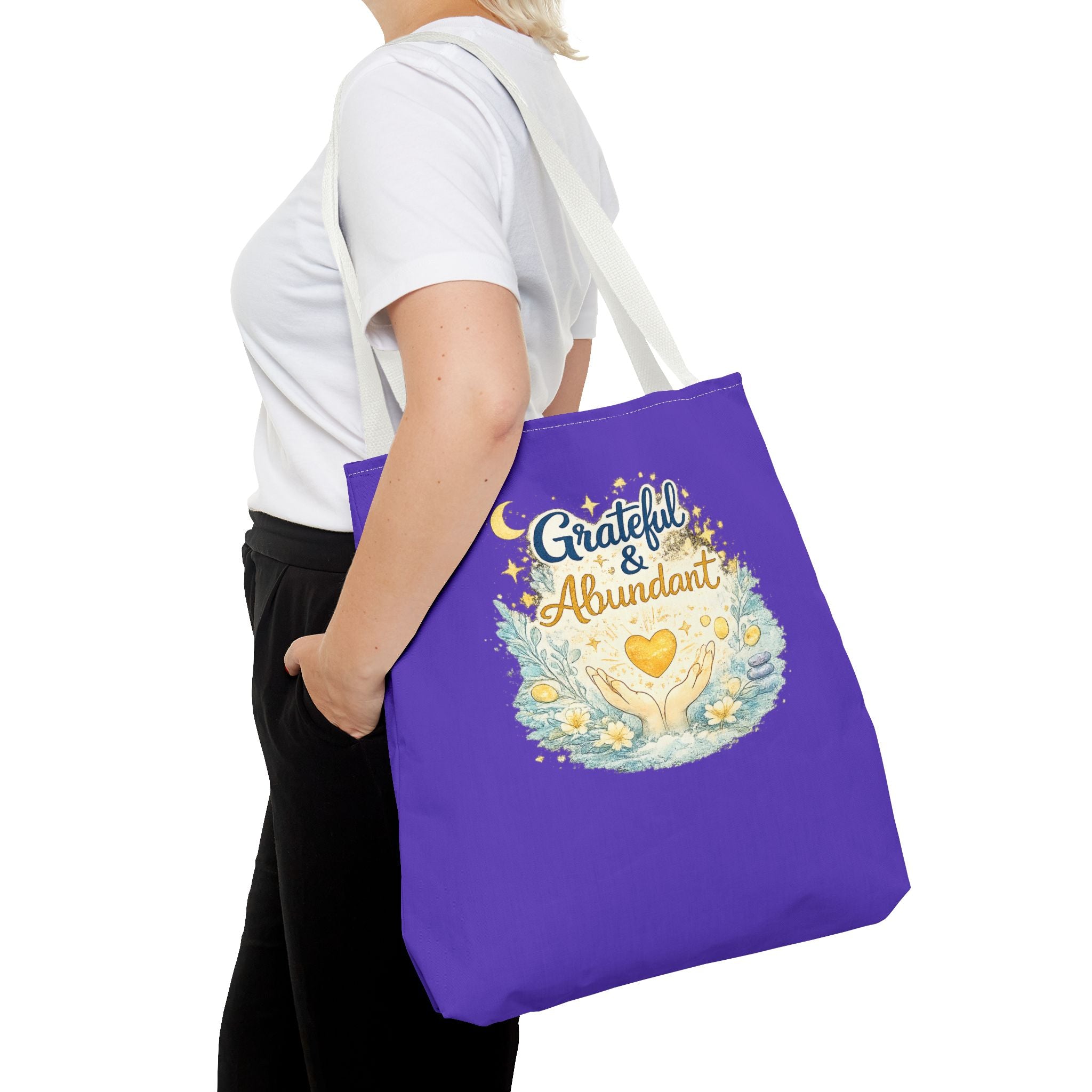 Grateful & Abundant Purple Tote Bag — Inspirational Everyday Shopper