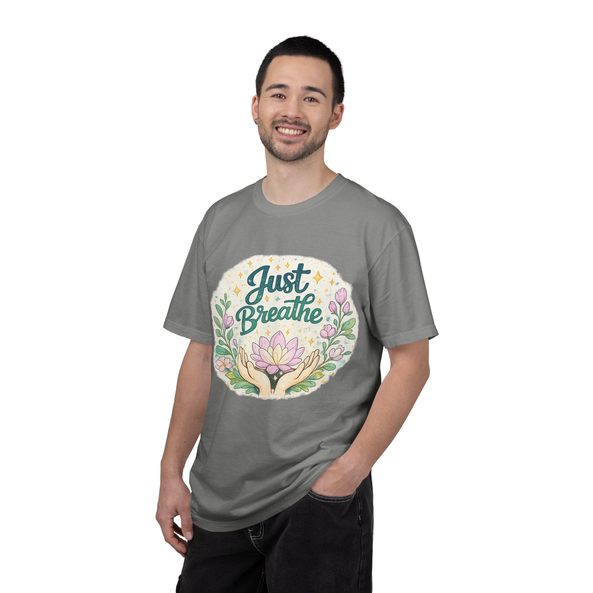 Just Breathe T-Shirt — Floral Lotus Mindfulness Tee