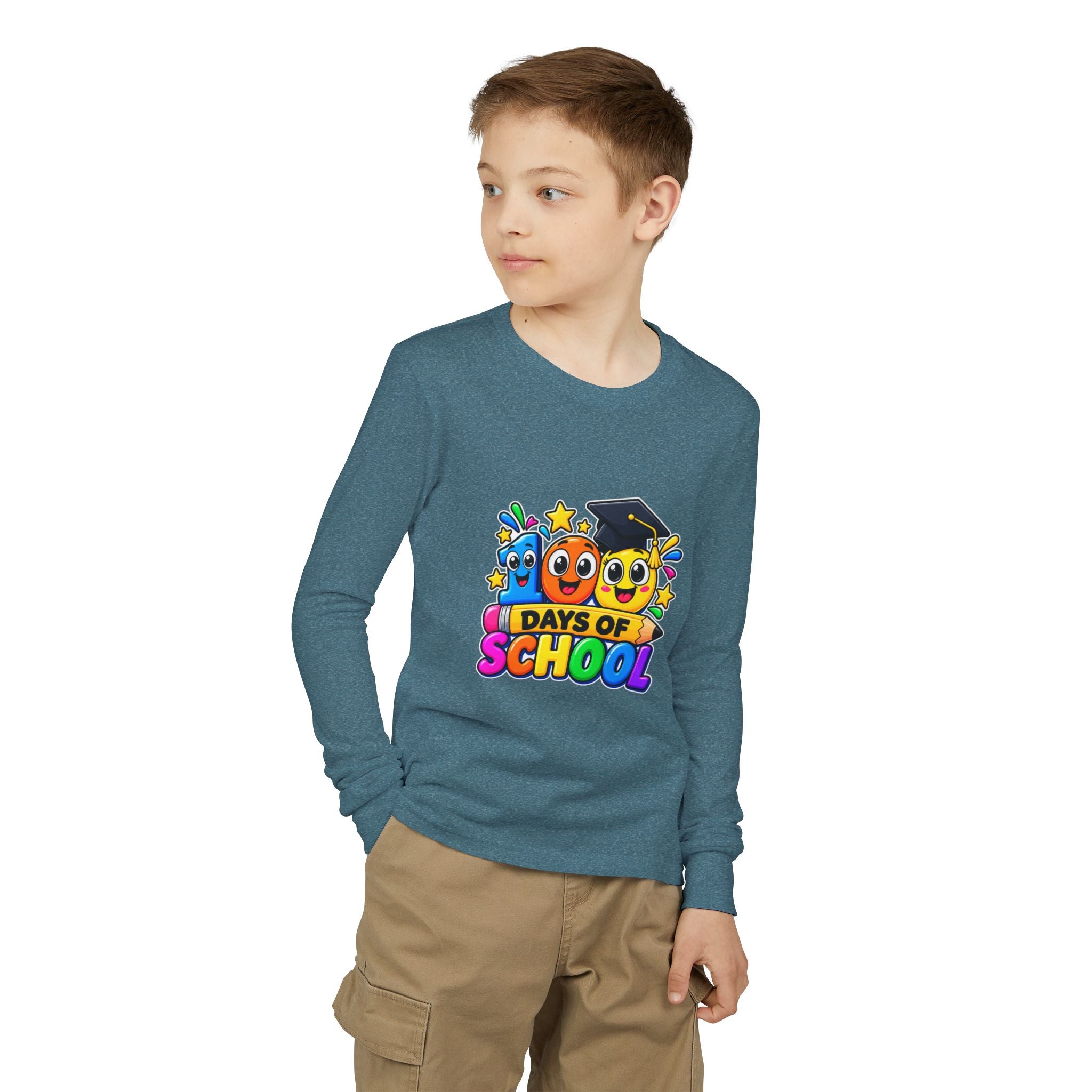 100 Days of School Youth Long Sleeve Tee – Colorful Graduation Mascots