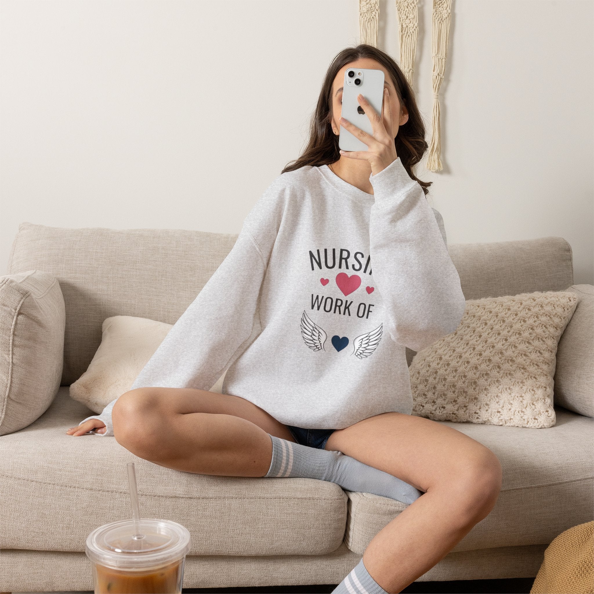 Nursing Work of Heart Crewneck Sweatshirt — Nurse Appreciation Pullover