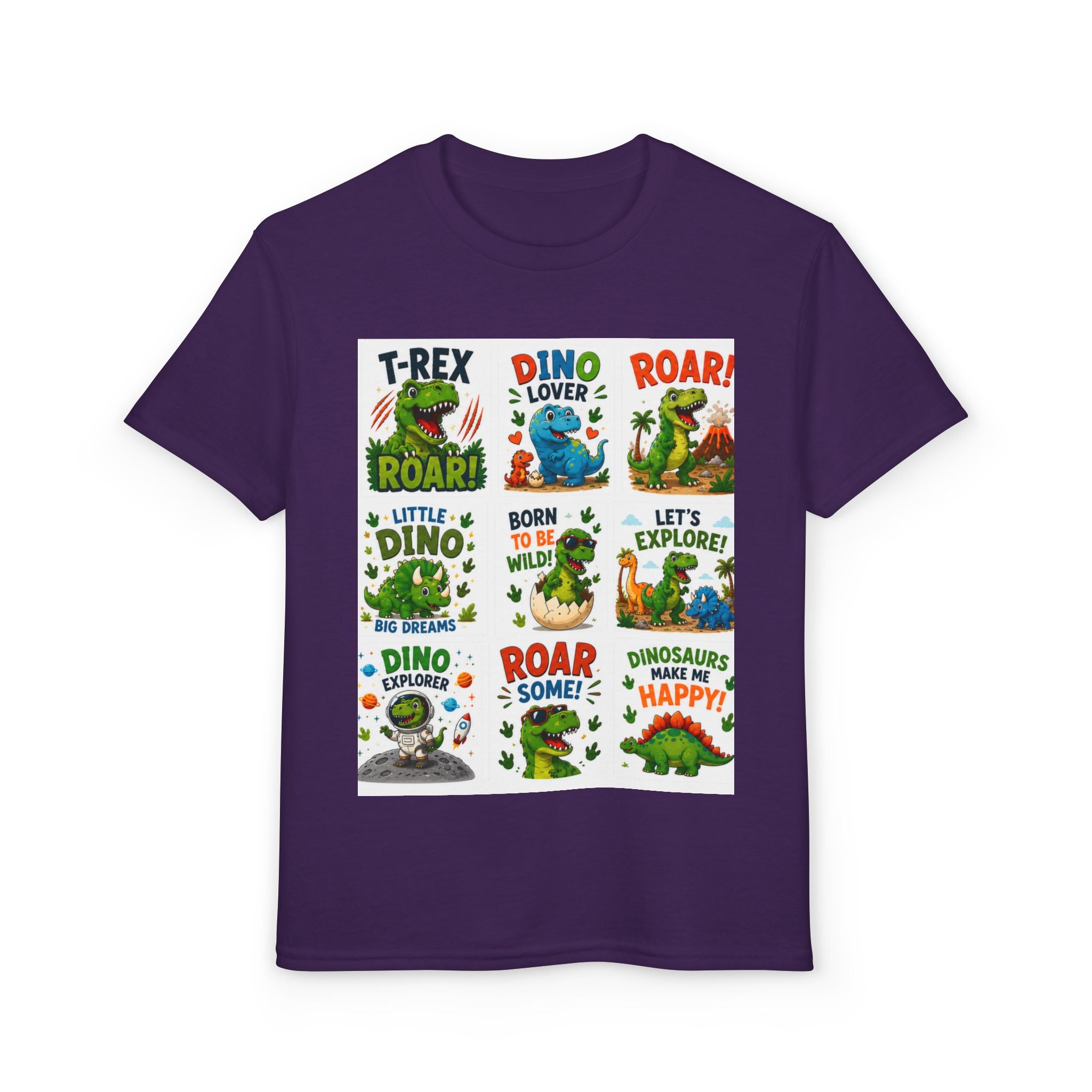 Kids Dinosaur T-Shirt — Cute Dino Quotes & Cartoon Grid Design