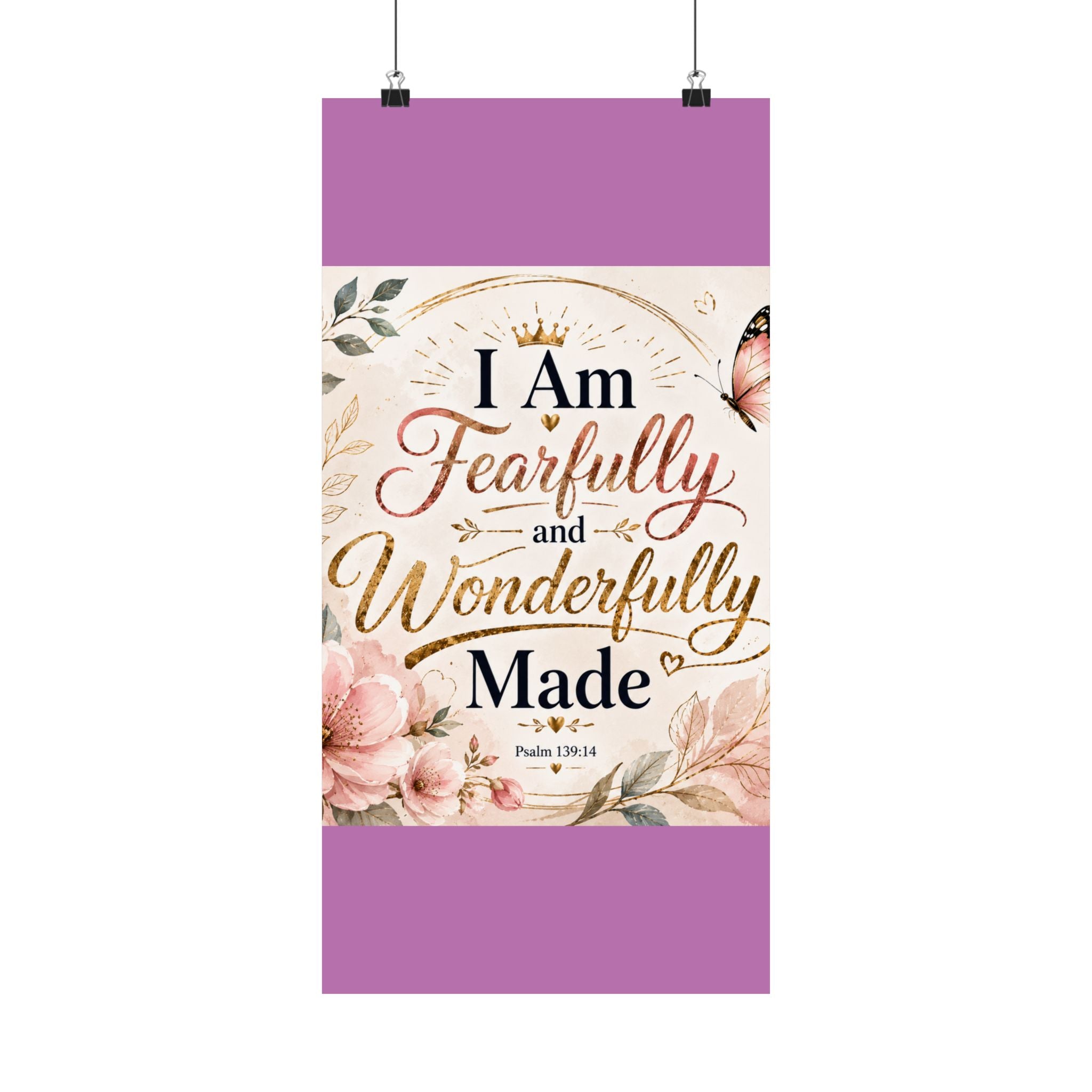 Fearfully & Wonderfully Made Vertical Poster — Inspirational Christian Wall Art (Psalm 139:14)