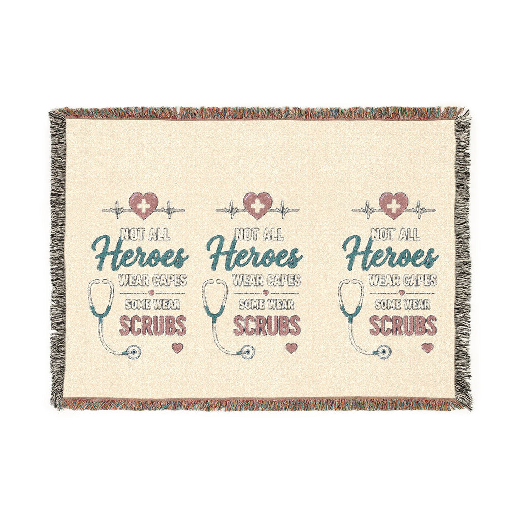 Nurse Hero Woven Blanket — "Your Real Heroes Wear Scrubs" Cozy Throw for Nurses & Healthcare Gifts