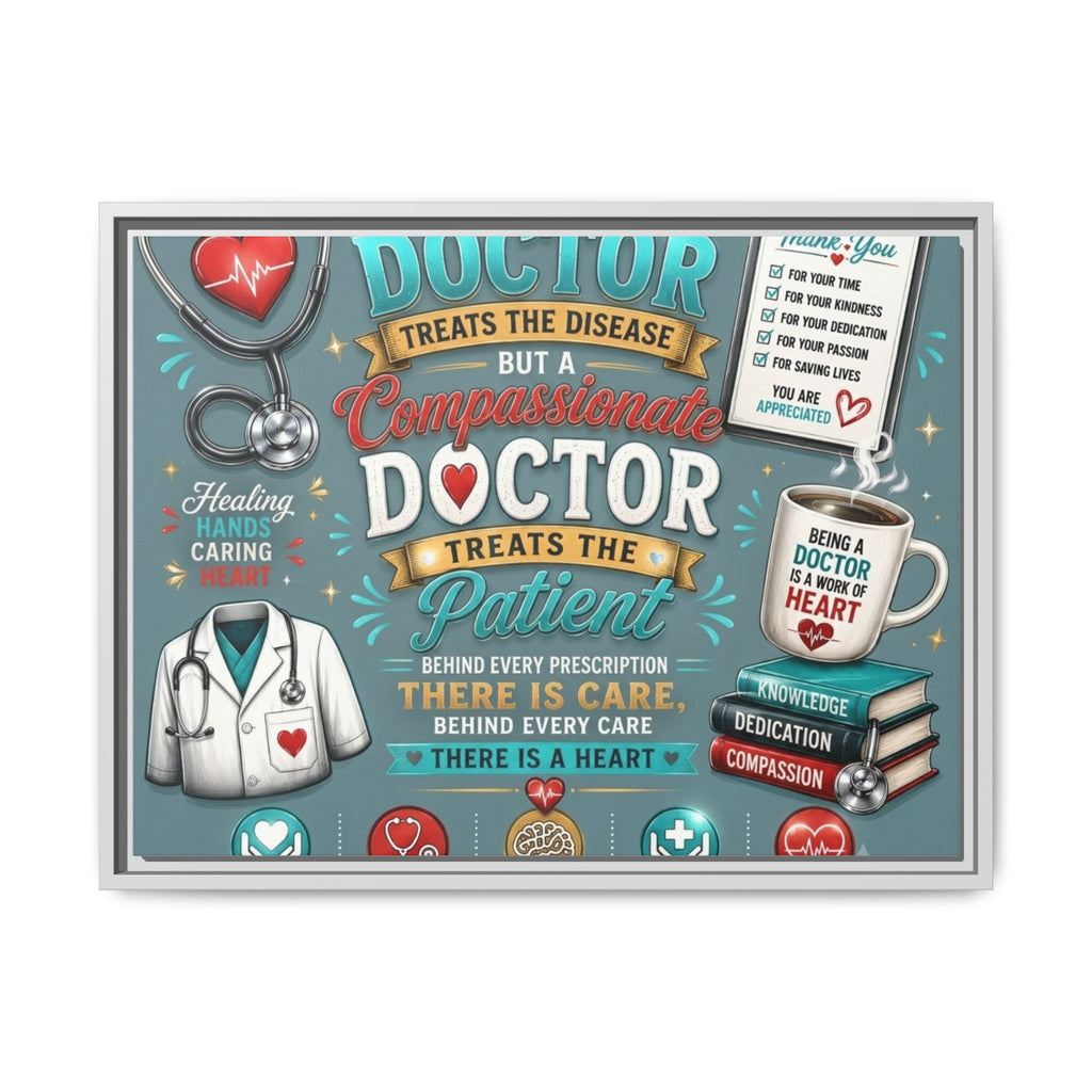 Framed Canvas Print — 'A Great Doctor Treats the Patient' Medical Tribute Wall Art