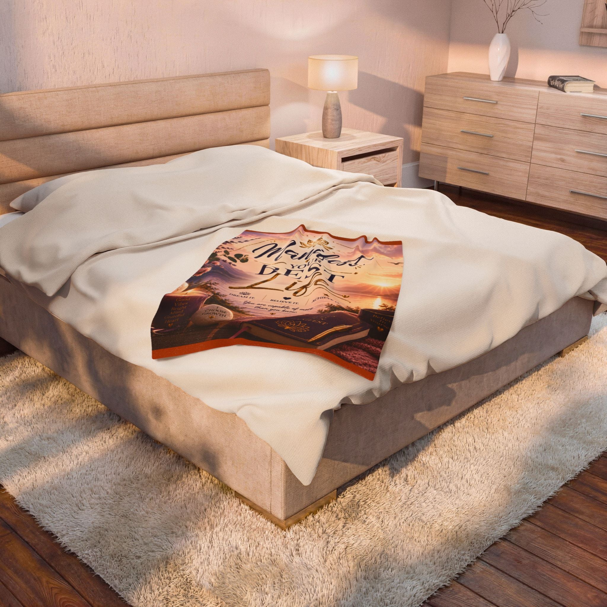 Manifest Your Best Life Velveteen Plush Blanket — Inspirational Cozy Throw for Mindfulness & Self-Care