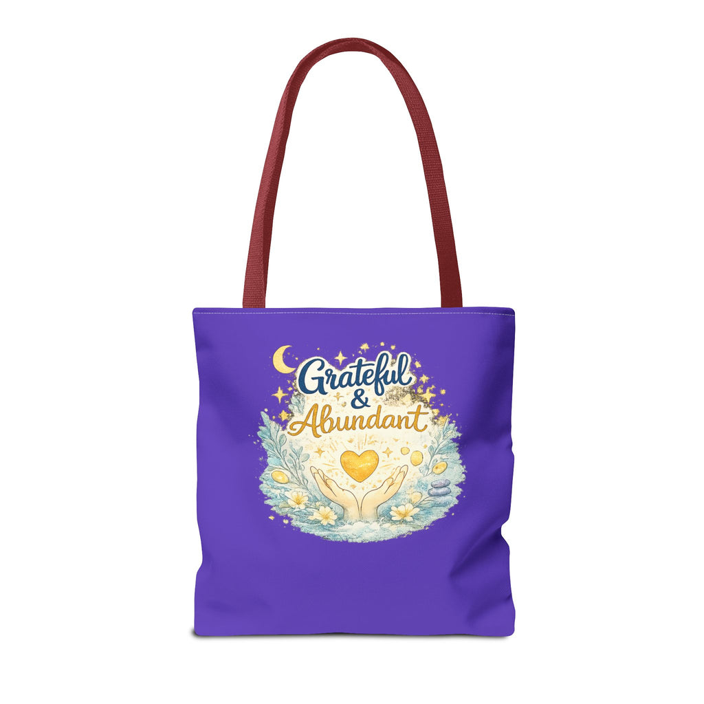 Grateful & Abundant Purple Tote Bag — Inspirational Everyday Shopper
