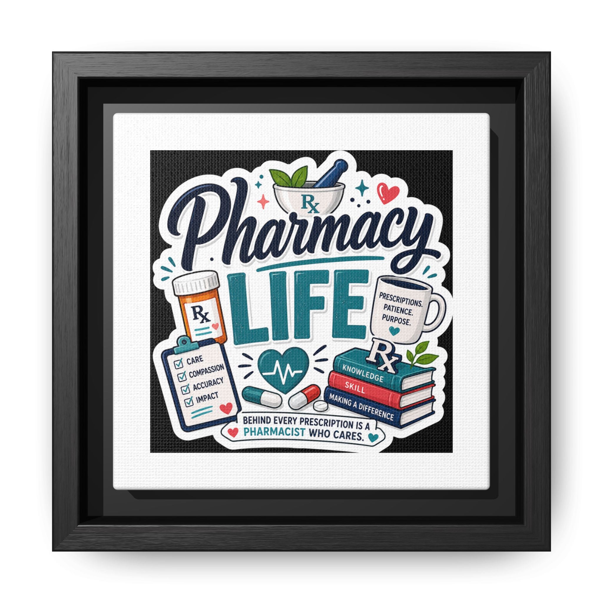 Pharmacy Life Framed Canvas Art — Colorful Pharmacist Wall Decor