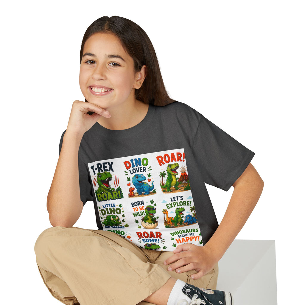 Kids Dinosaur T-Shirt — Cute Dino Quotes & Cartoon Grid Design
