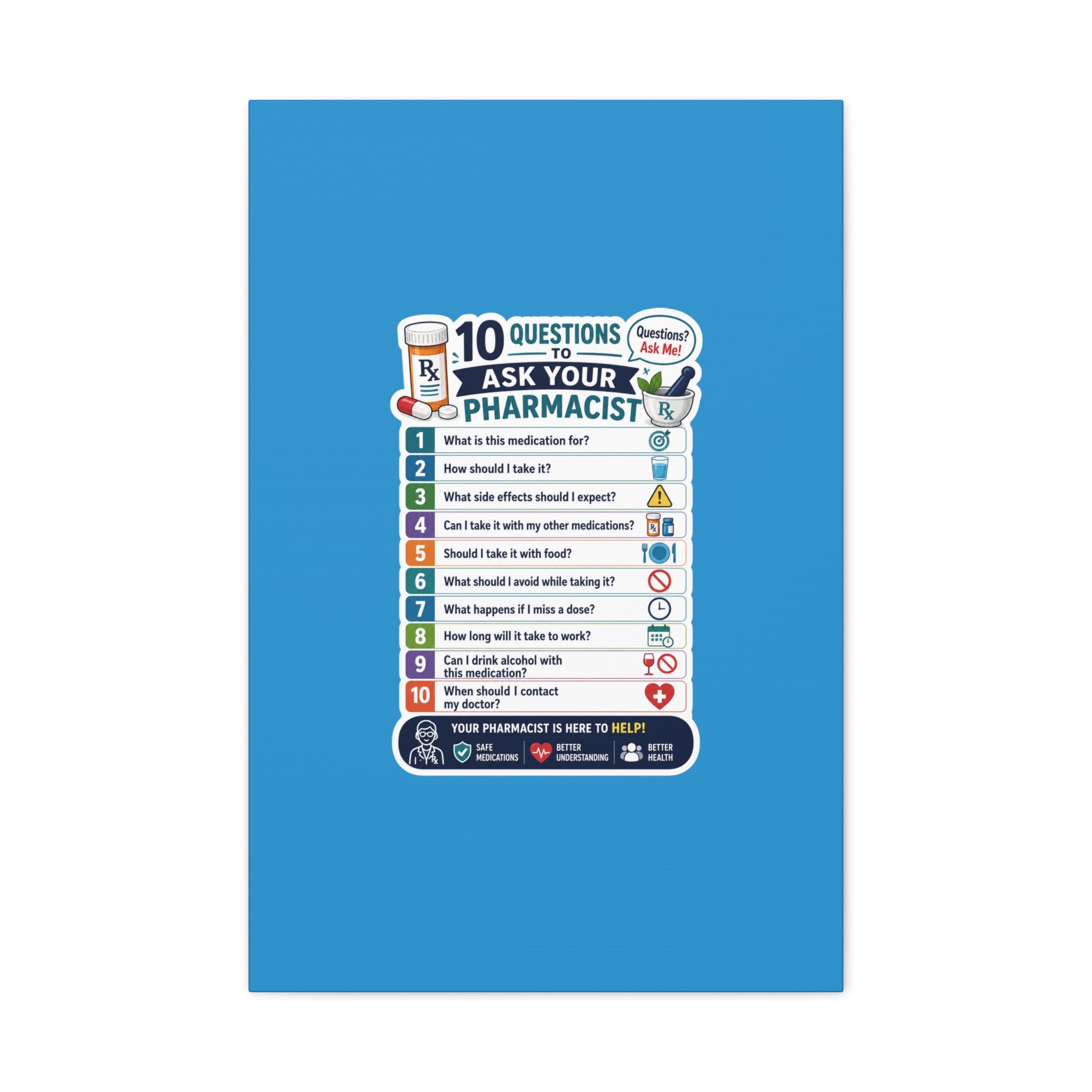 Pharmacist Questions Canvas Print — "10 Questions to Ask Your Pharmacist"
