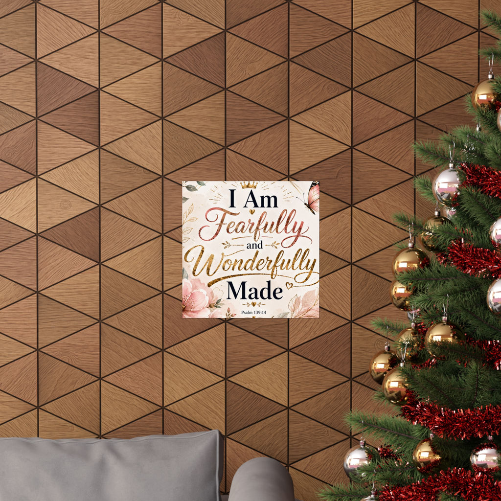 Fearfully & Wonderfully Made Vertical Poster — Inspirational Christian Wall Art (Psalm 139:14)
