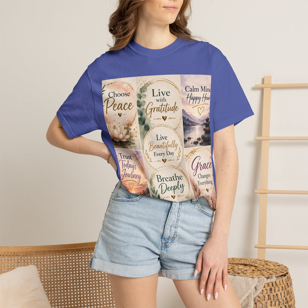 Inspirational Quote T-Shirt — Choose Peace, Live with Gratitude, Breathe Deeply