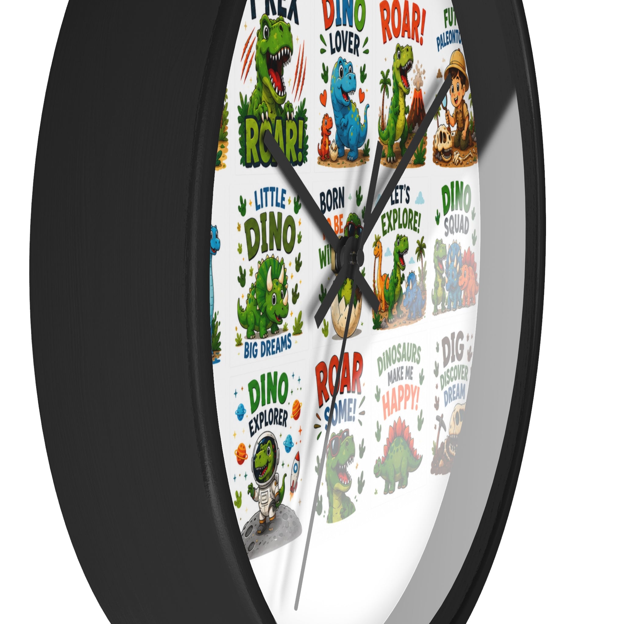 Dinosaur Kids Wall Clock — Colorful Roar & Dino Explorer Design