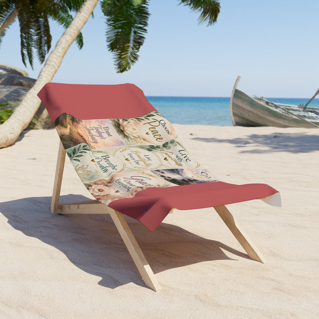 Inspirational Affirmation Beach Towel — "Choose Peace, Live with Gratitude" Motivational Coastal Towel