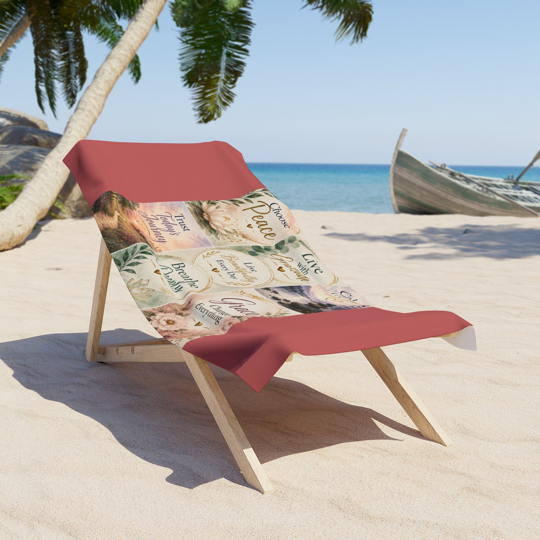 Inspirational Affirmation Beach Towel — "Choose Peace, Live with Gratitude" Motivational Coastal Towel