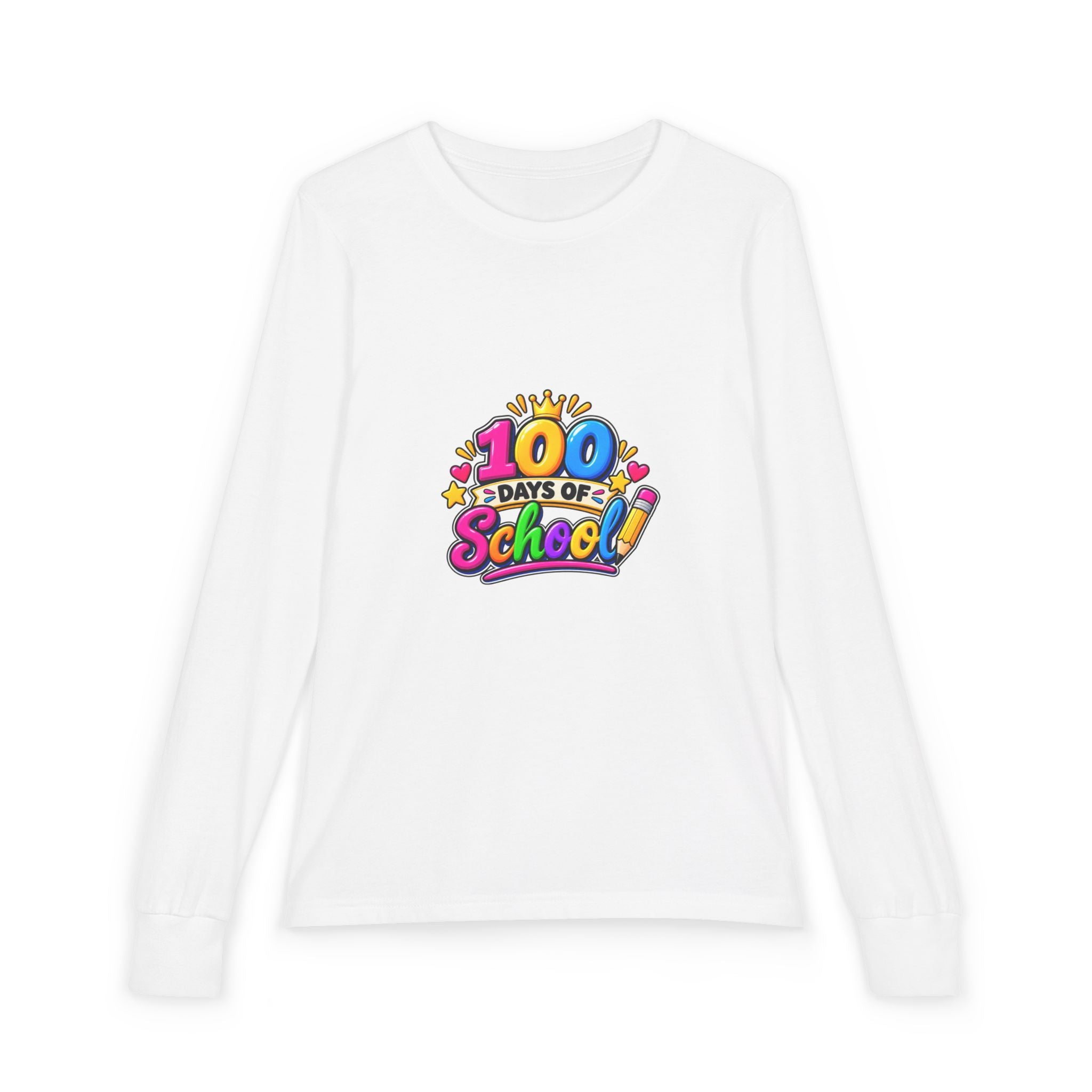100 Days of School Youth Long Sleeve Tee — Colorful Celebration Shirt for Kids