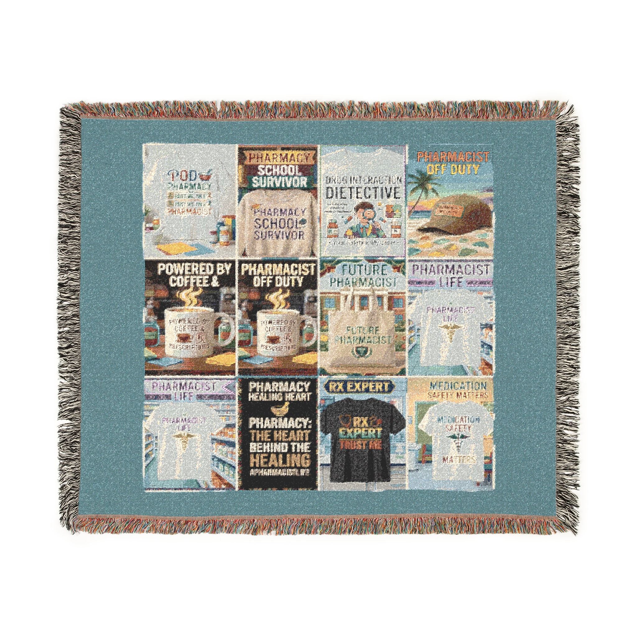 Coastal Bookstore Collage Woven Blanket — Vintage Library Cover Throw