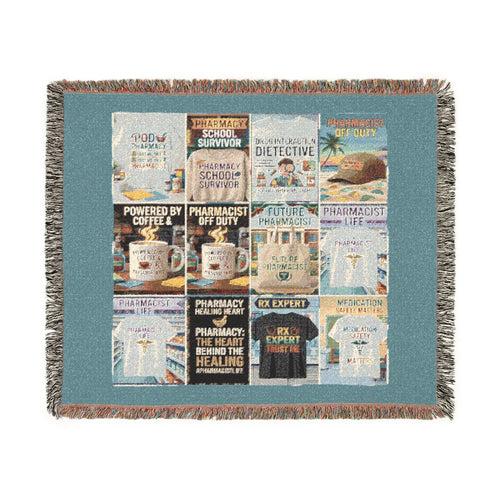 Coastal Bookstore Collage Woven Blanket — Vintage Library Cover Throw