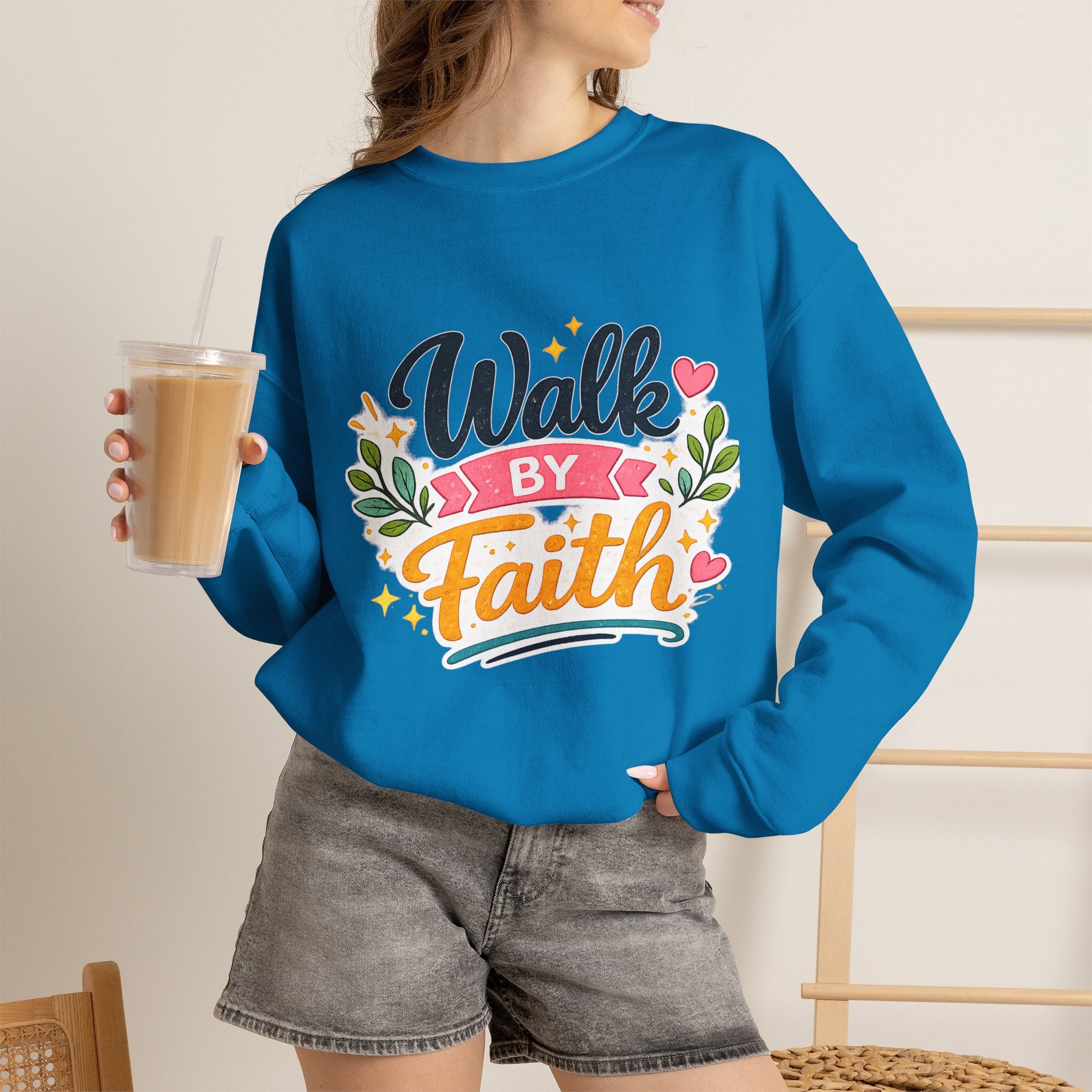 Walk By Faith Crewneck Sweatshirt — Inspirational Christian Pullover