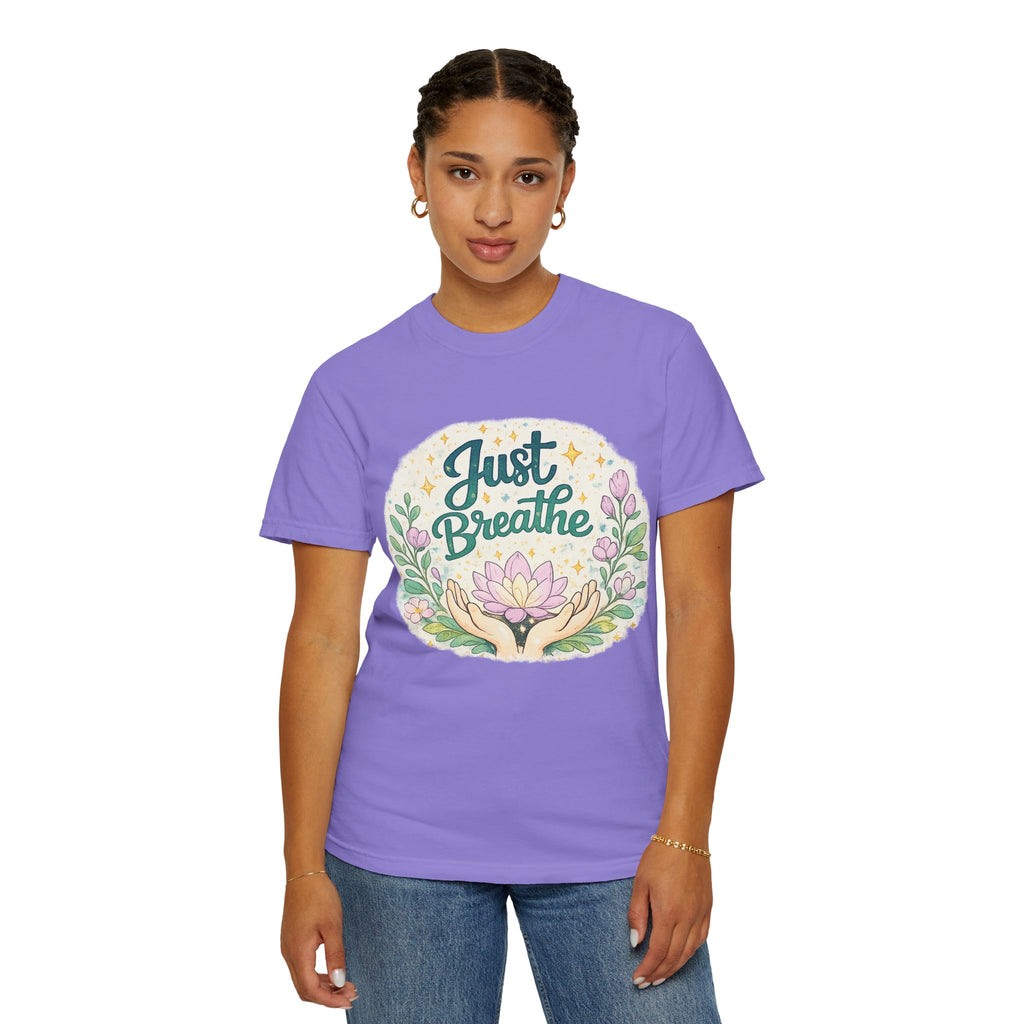 Just Breathe T-Shirt — Floral Lotus Mindfulness Tee