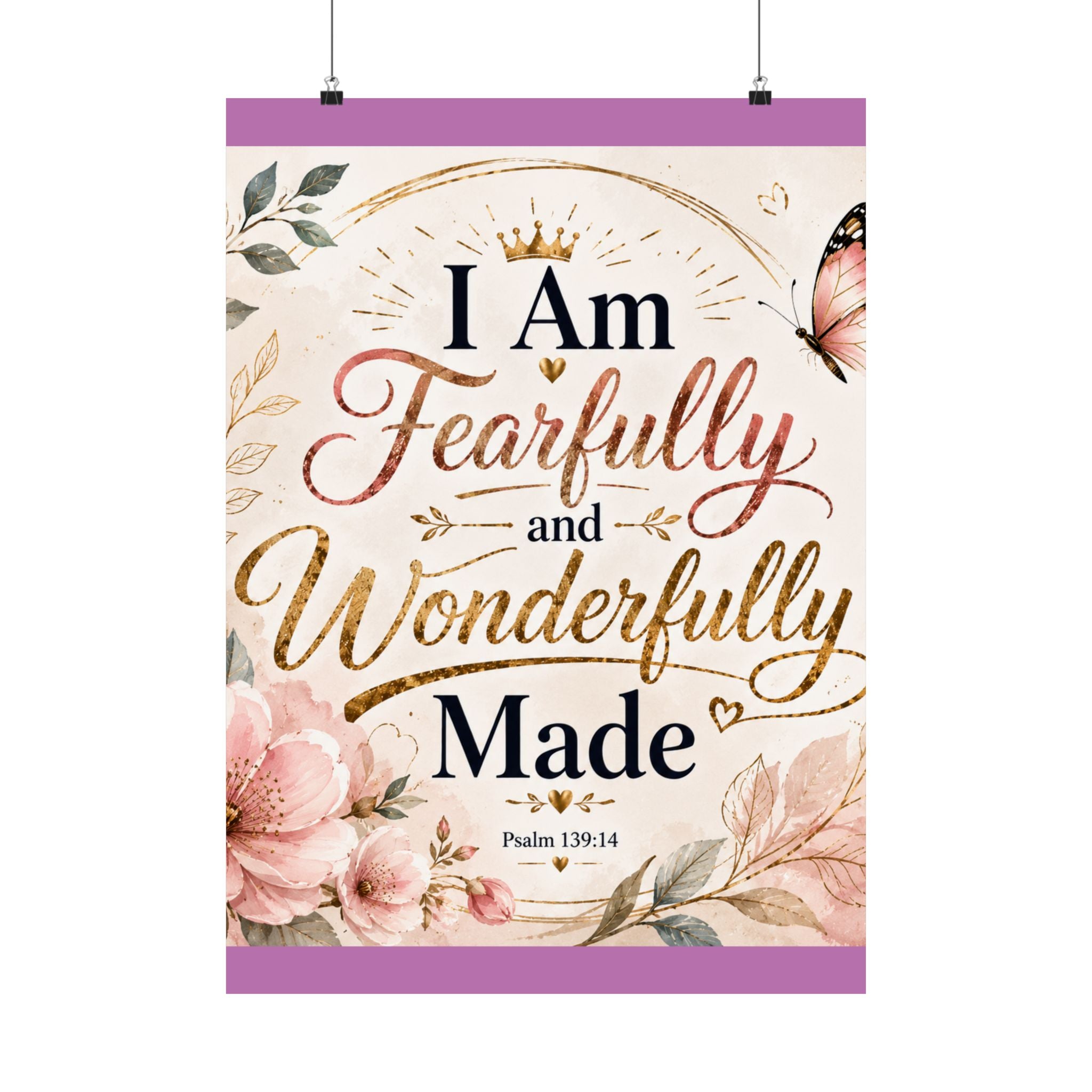 Fearfully & Wonderfully Made Vertical Poster — Inspirational Christian Wall Art (Psalm 139:14)