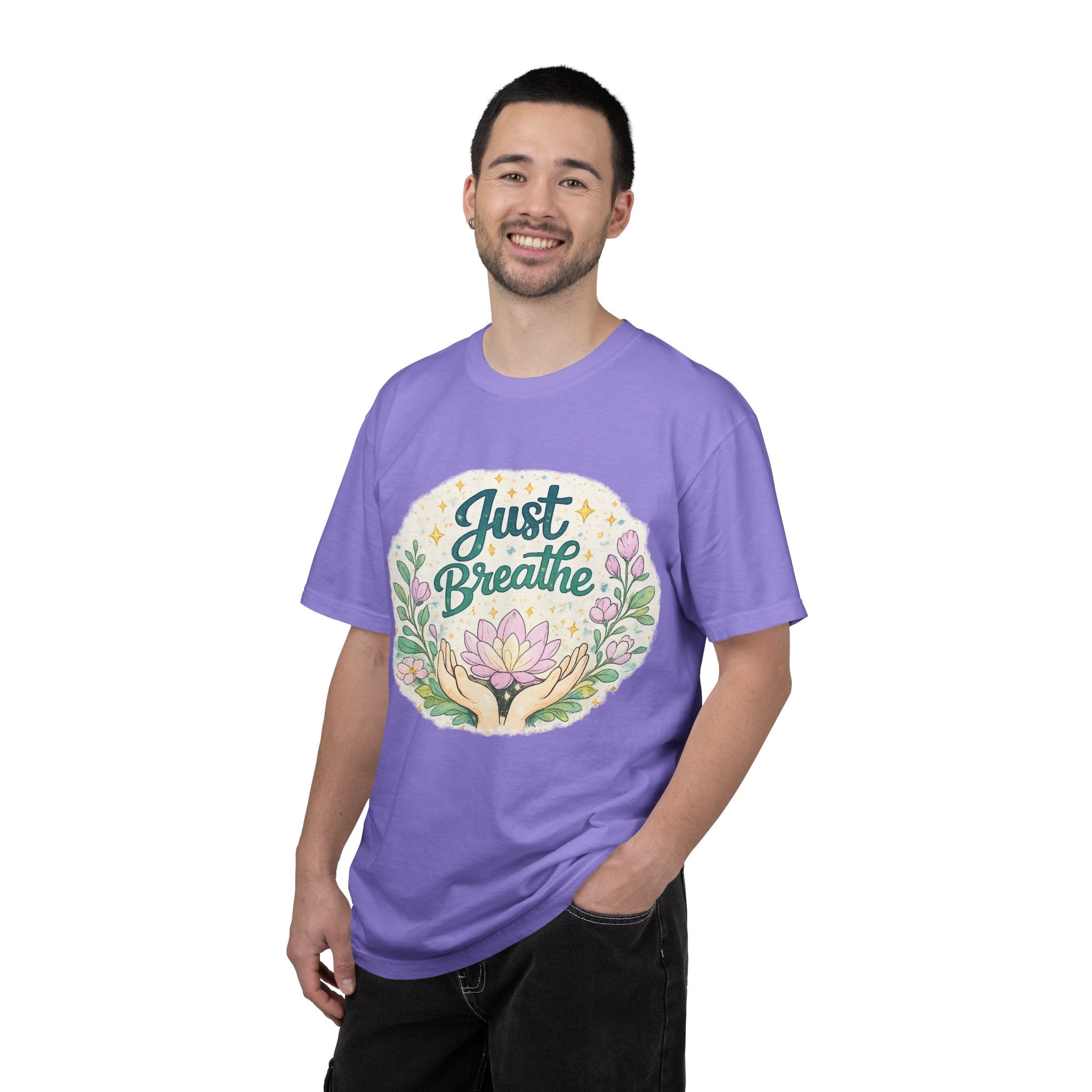 Just Breathe T-Shirt — Floral Lotus Mindfulness Tee