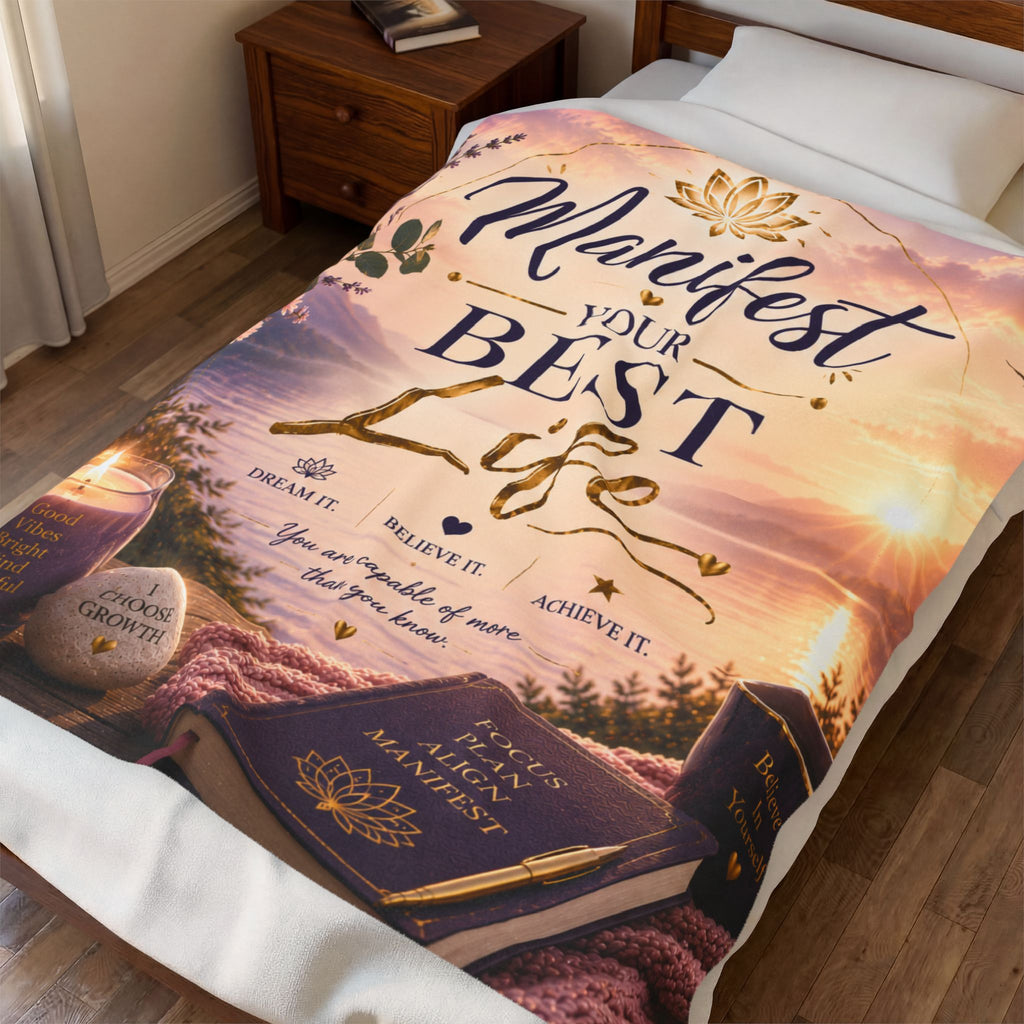 Manifest Your Best Life Velveteen Plush Blanket — Inspirational Cozy Throw for Mindfulness & Self-Care