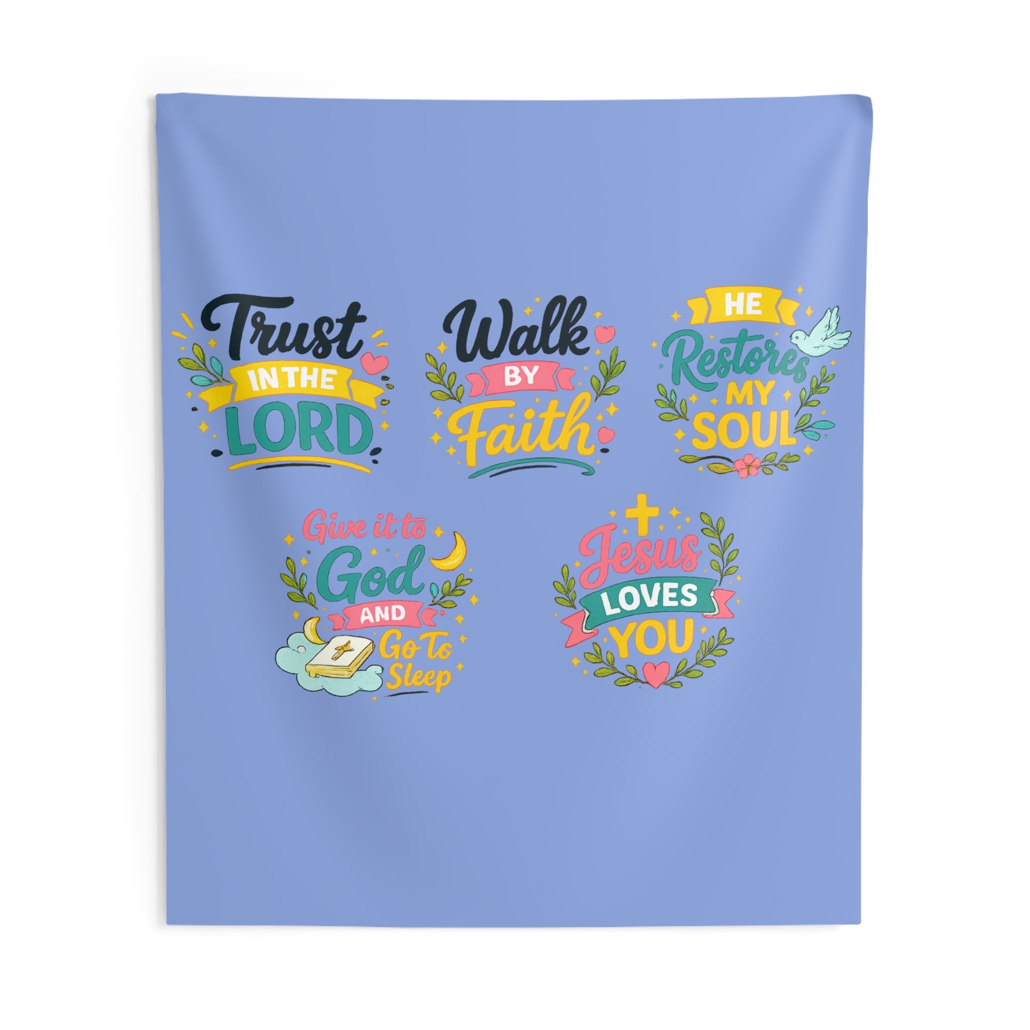 Christian Inspirational Wall Tapestry — Bible Verse Faith Décor (Trust in the Lord, Walk by Faith, He Restores My Soul)