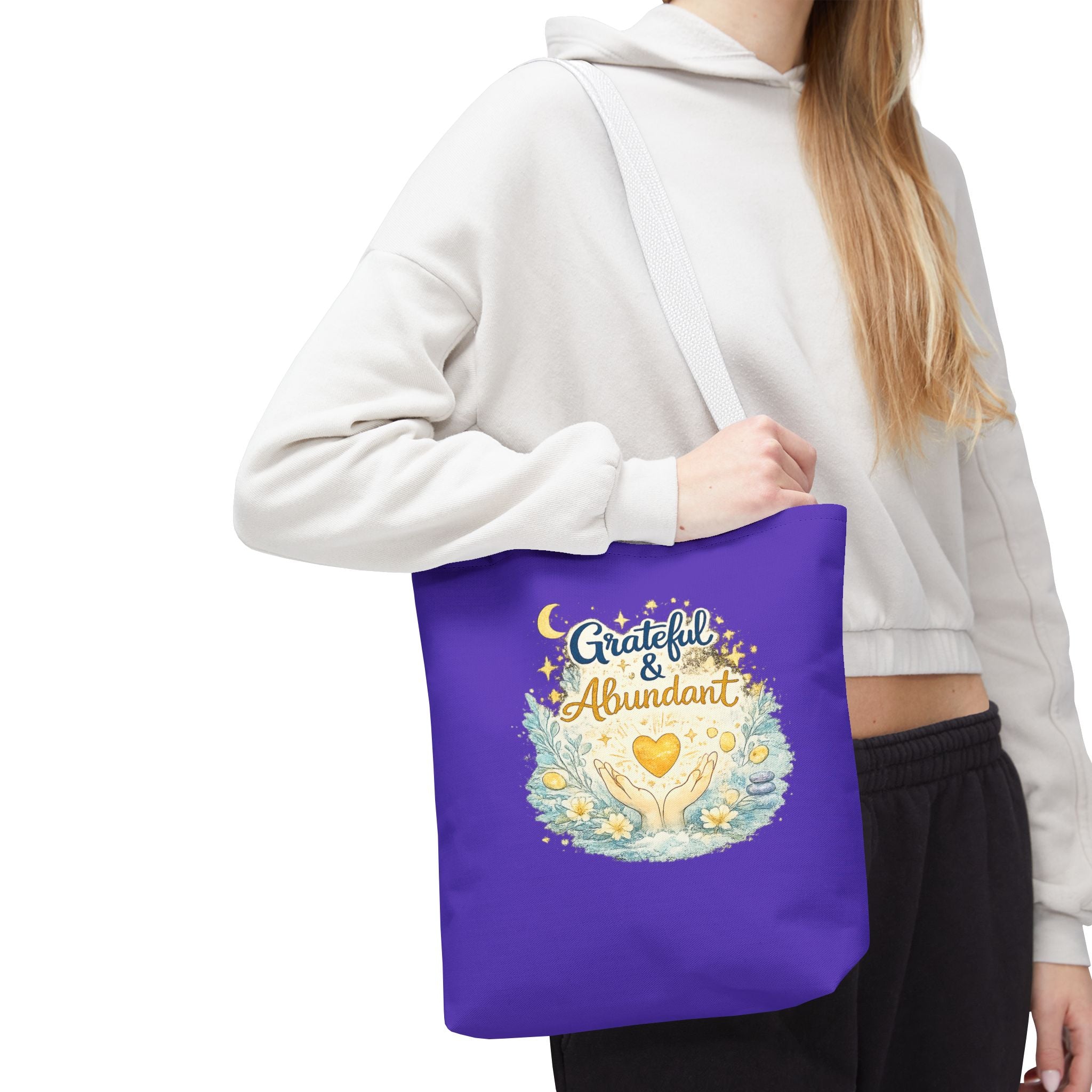 Grateful & Abundant Purple Tote Bag — Inspirational Everyday Shopper