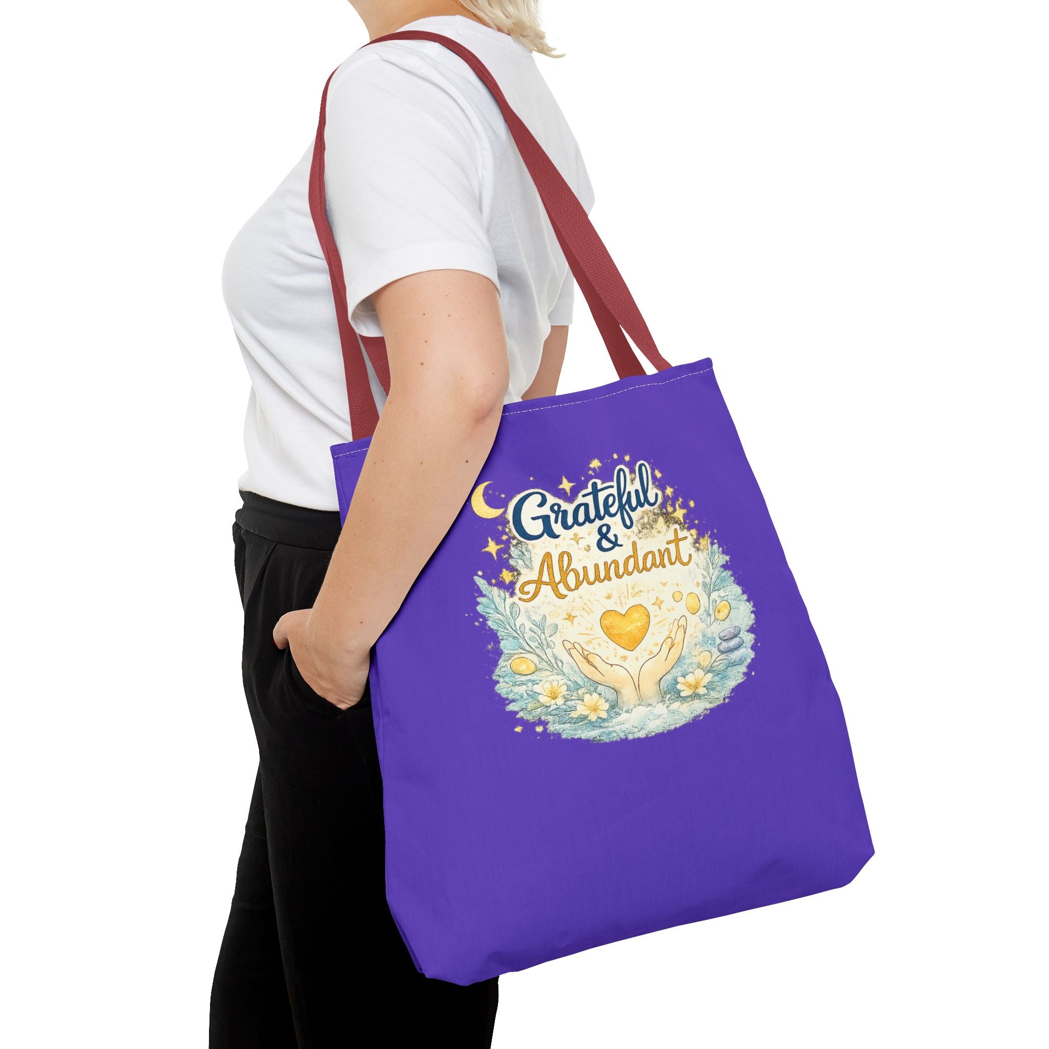 Grateful & Abundant Purple Tote Bag — Inspirational Everyday Shopper