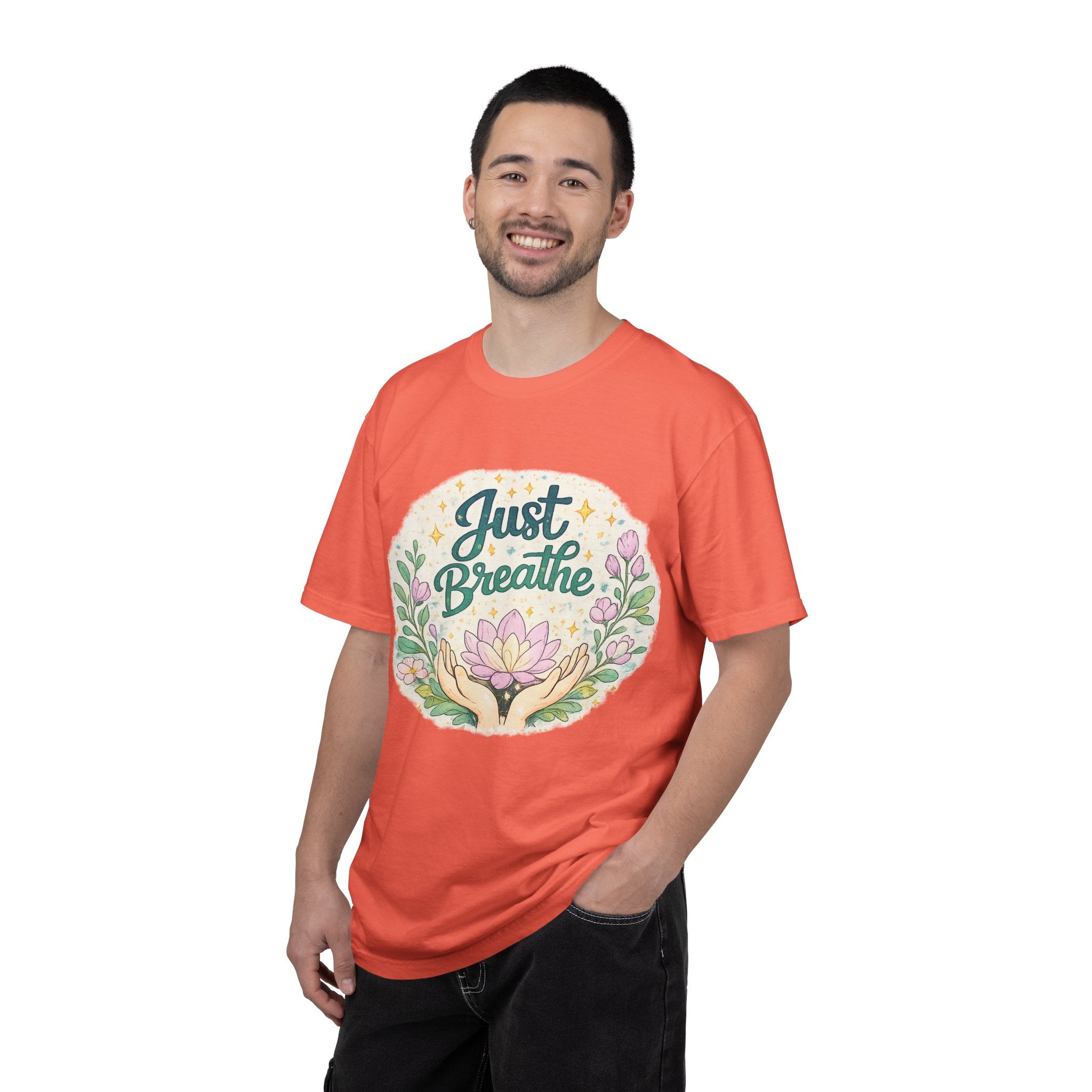 Just Breathe T-Shirt — Floral Lotus Mindfulness Tee