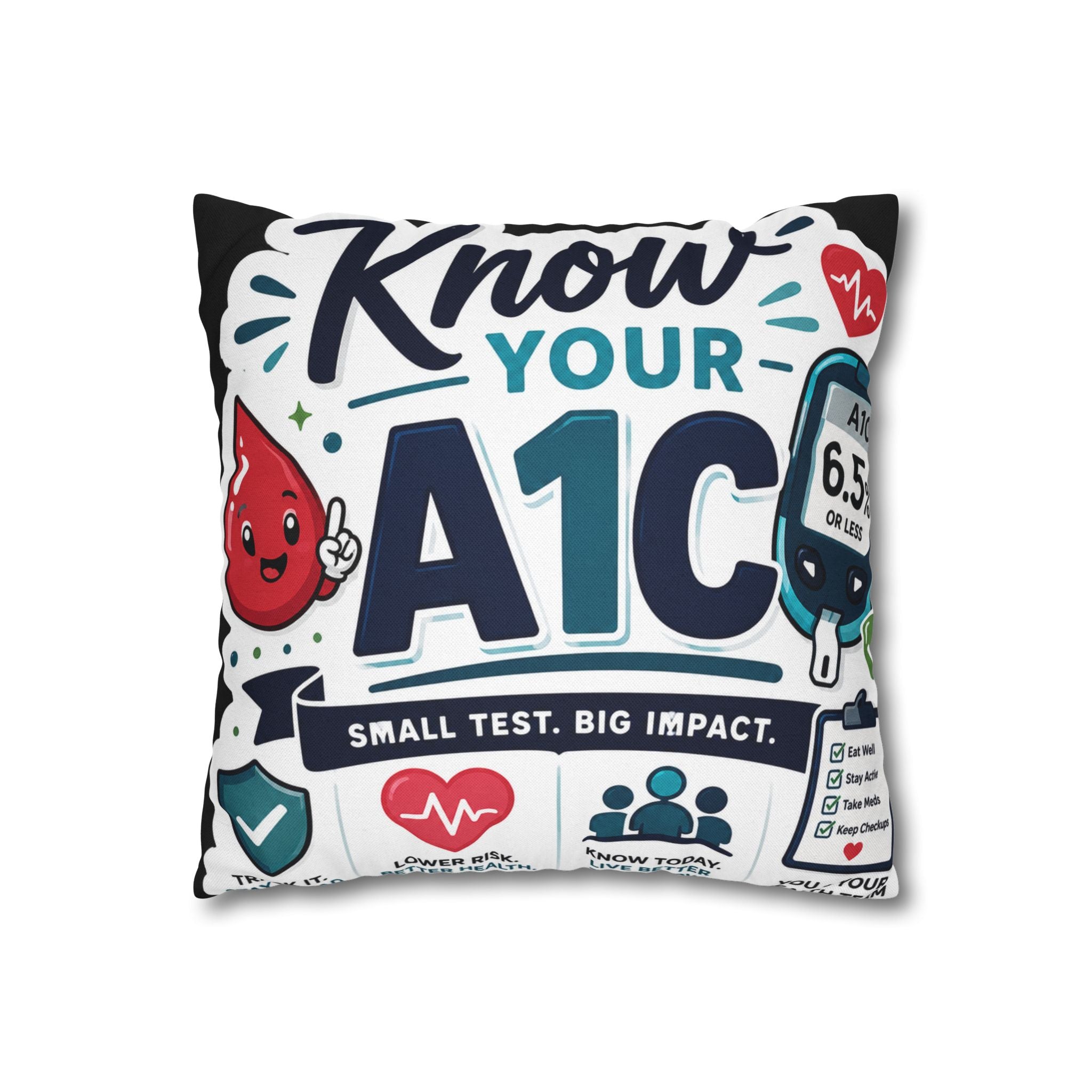 Know Your A1C Pillowcase — Diabetes Awareness Decorative Throw Pillow