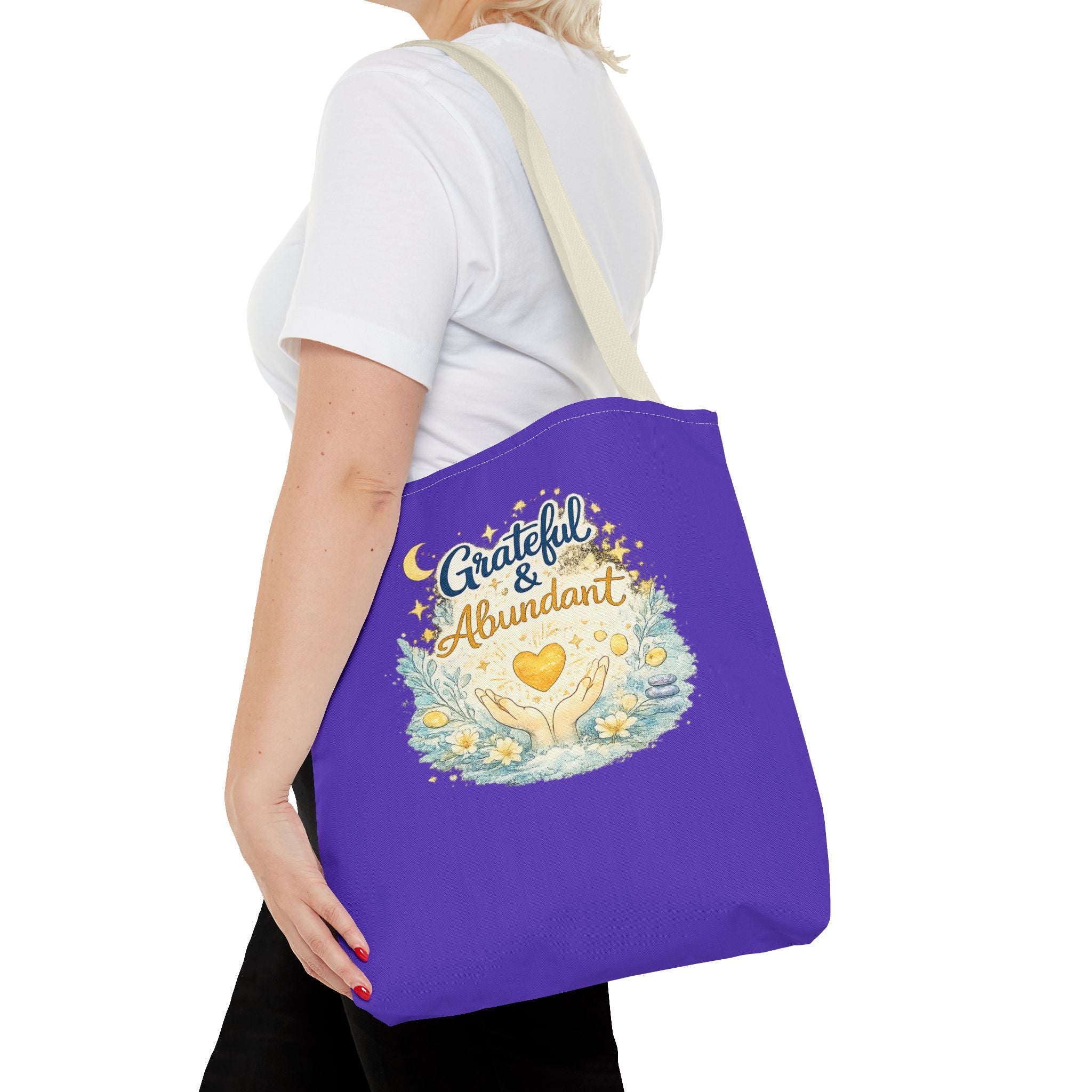 Grateful & Abundant Purple Tote Bag — Inspirational Everyday Shopper