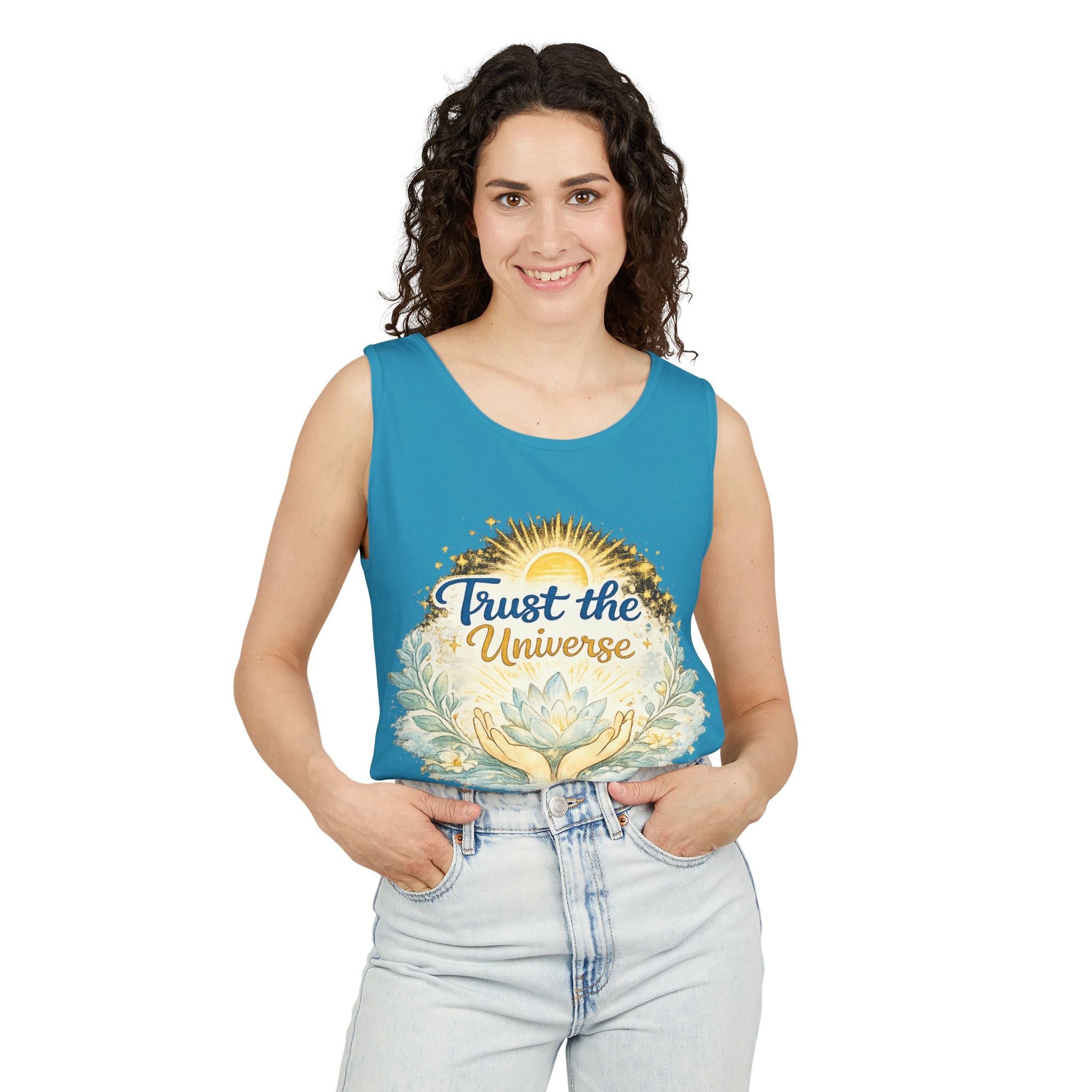 Trust the Universe Tank Top — Spiritual Lotus Graphic Vest
