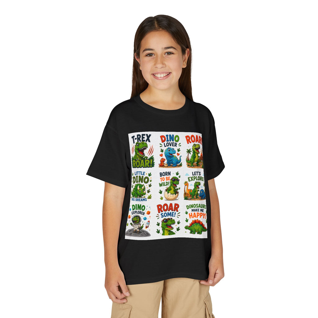 Kids Dinosaur T-Shirt — Cute Dino Quotes & Cartoon Grid Design