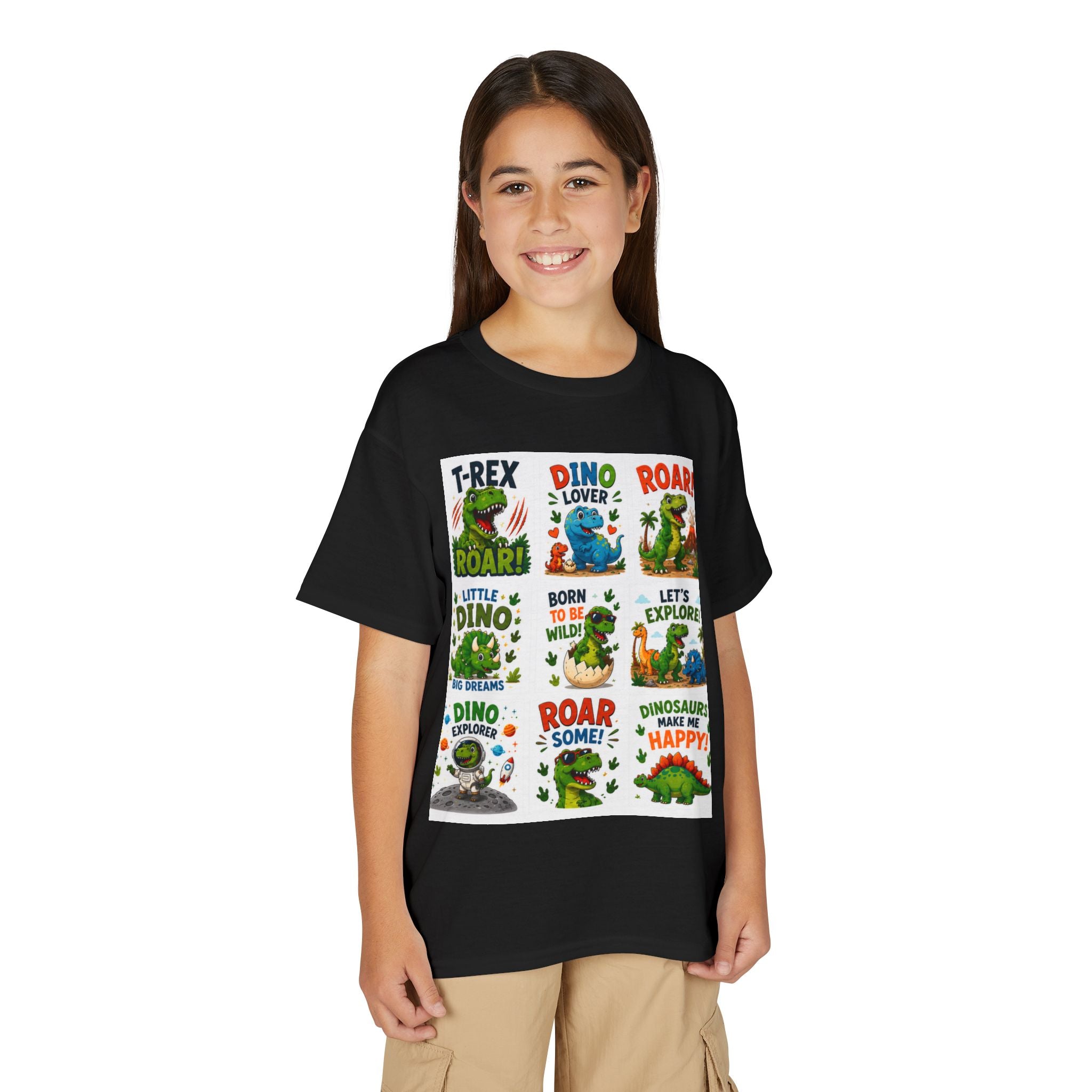 Kids Dinosaur T-Shirt — Cute Dino Quotes & Cartoon Grid Design