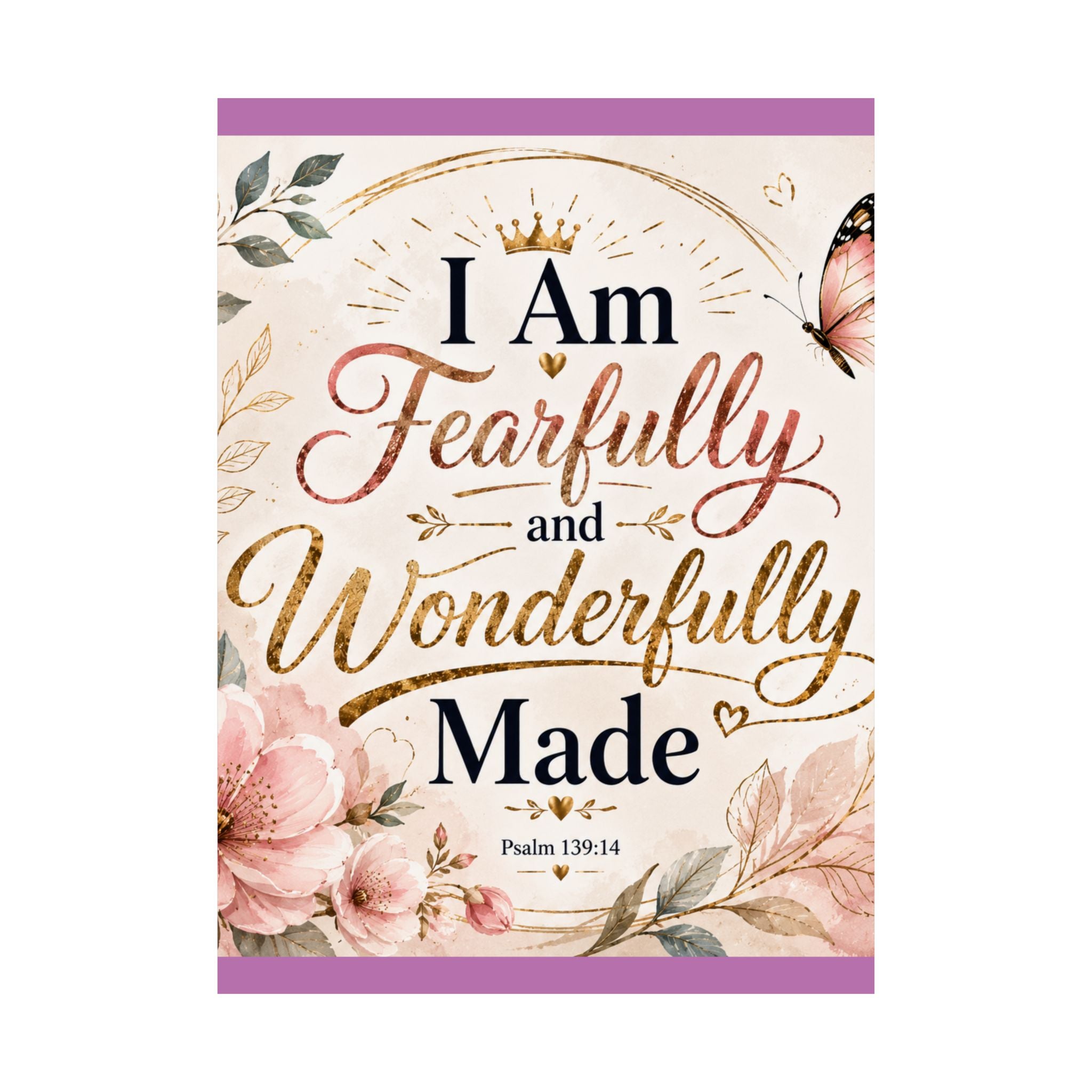 Fearfully & Wonderfully Made Vertical Poster — Inspirational Christian Wall Art (Psalm 139:14)
