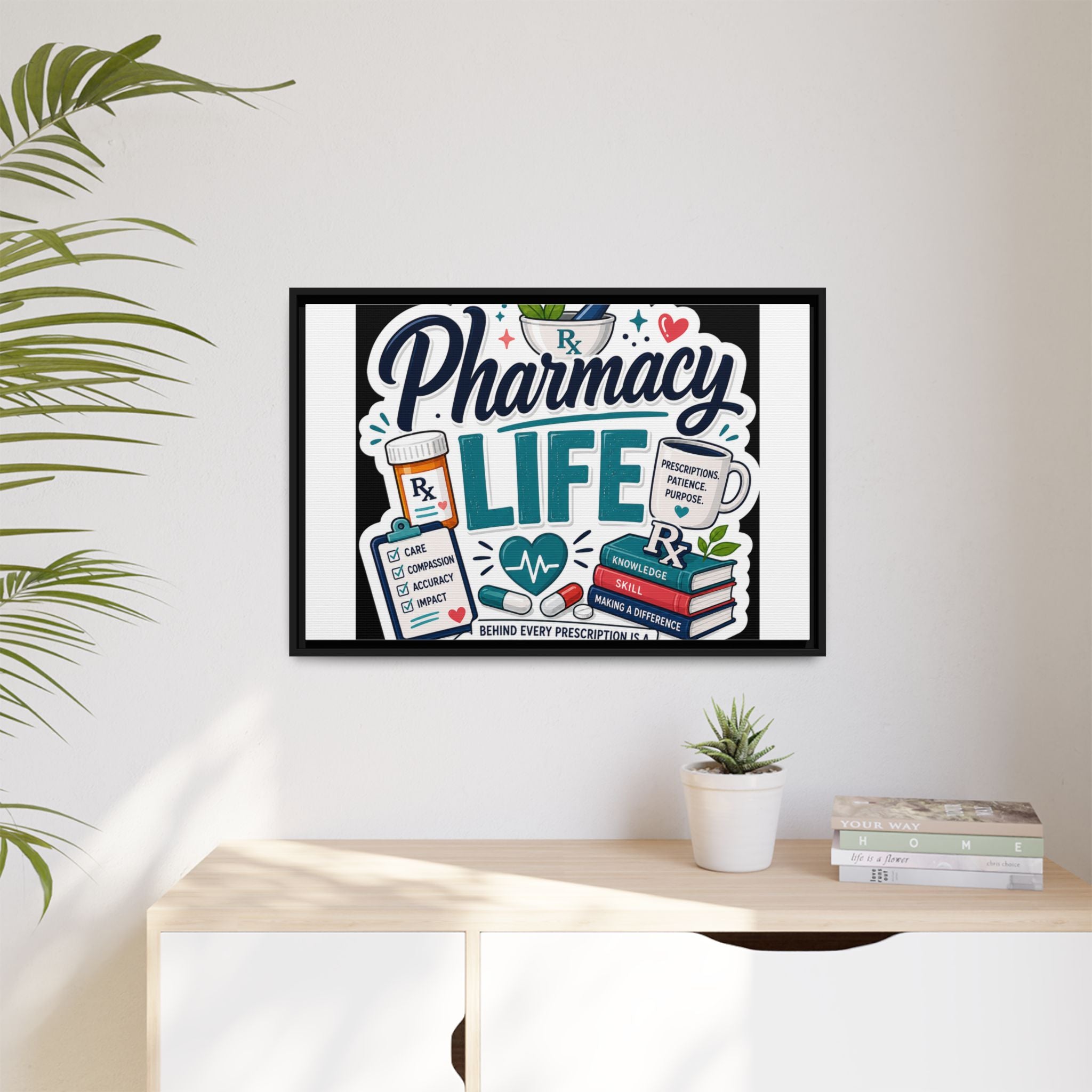 Pharmacy Life Framed Canvas Art — Colorful Pharmacist Wall Decor