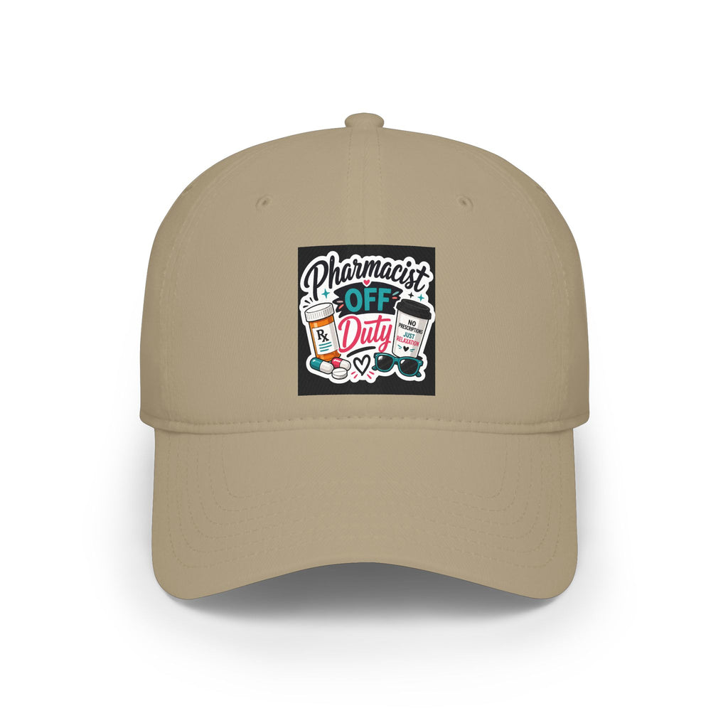 Pharmacist Off Duty Baseball Cap — Funny Pharmacist Hat with Pills & Script Patch