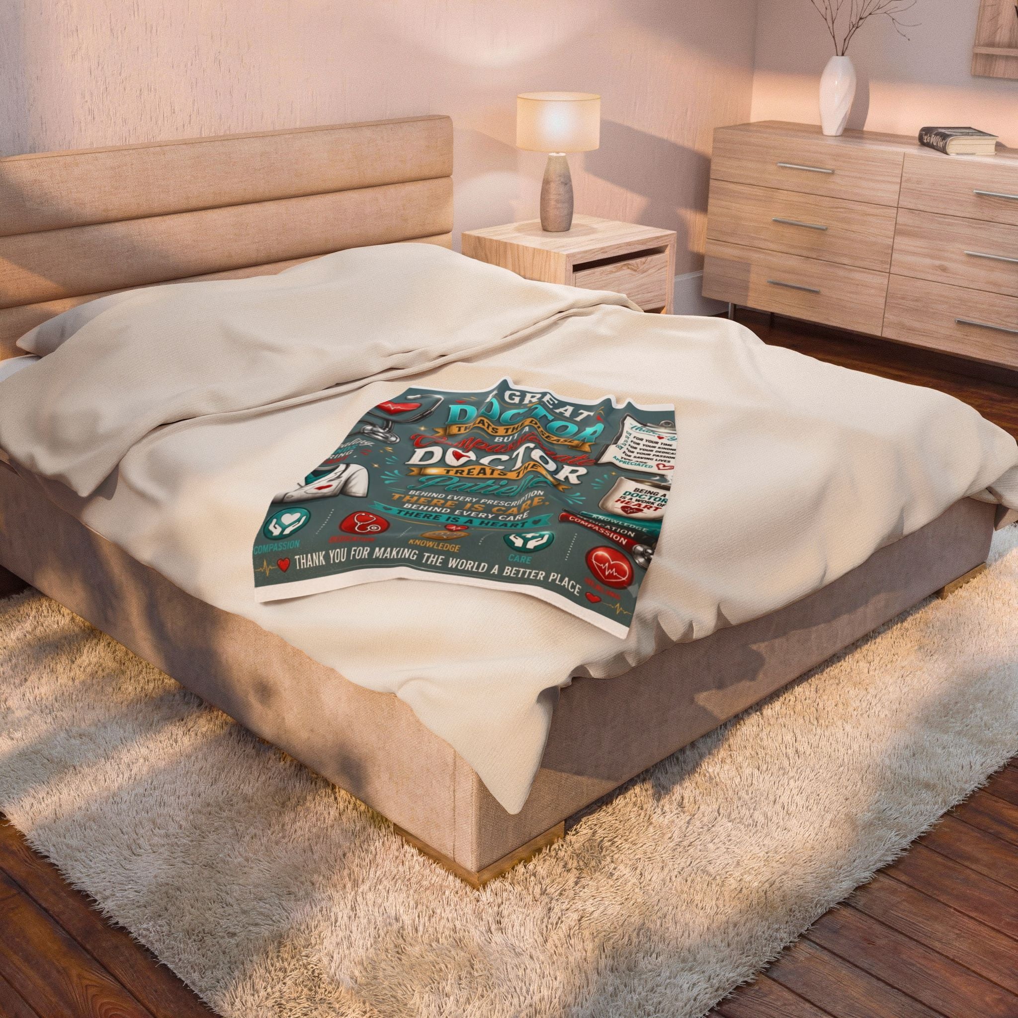 Compassionate Doctor Velveteen Plush Blanket — "A Great Doctor Treats the Disease" Tribute Throw
