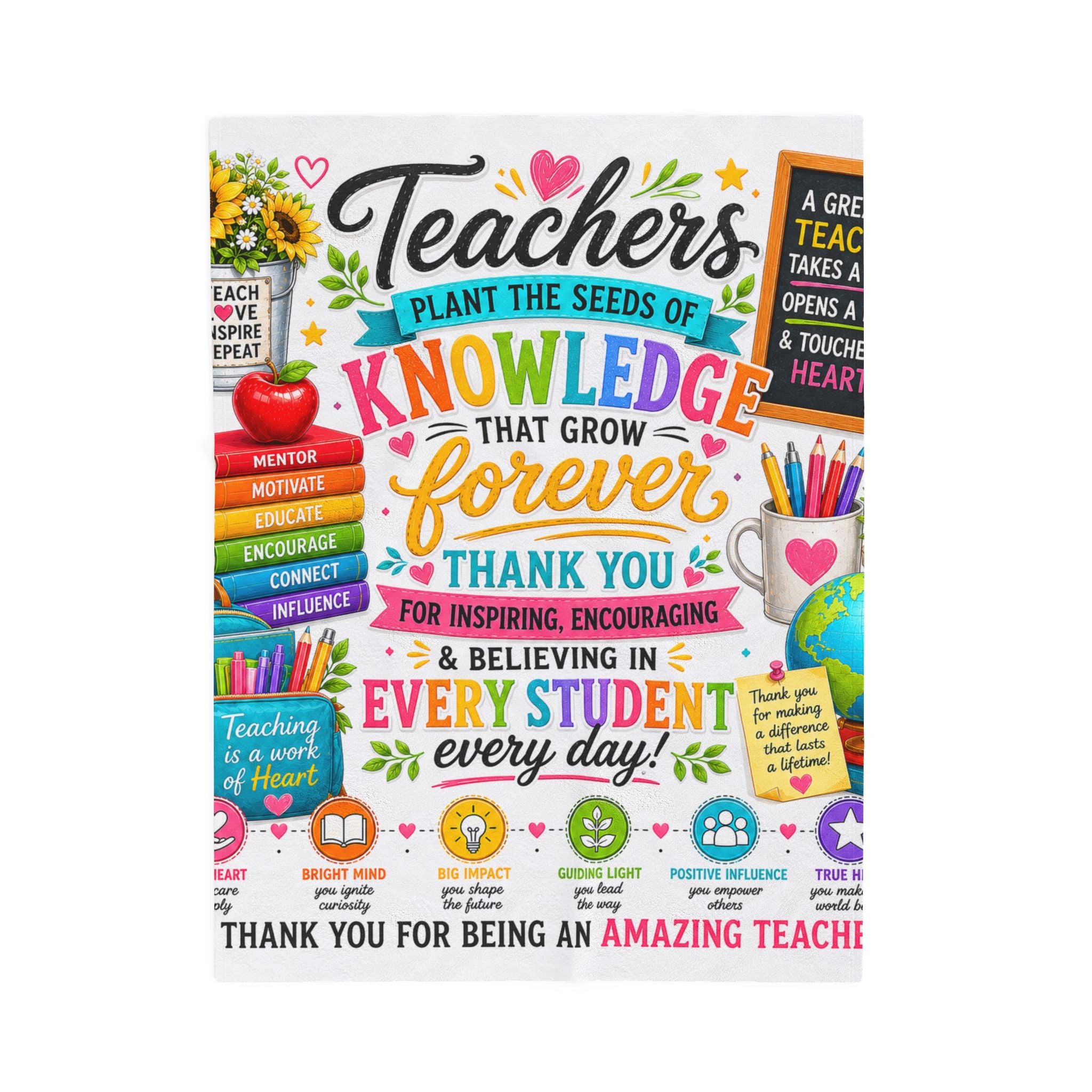 Teacher Thank You Velveteen Plush Blanket — "Teachers Plant the Seeds of Knowledge That Grow Forever"