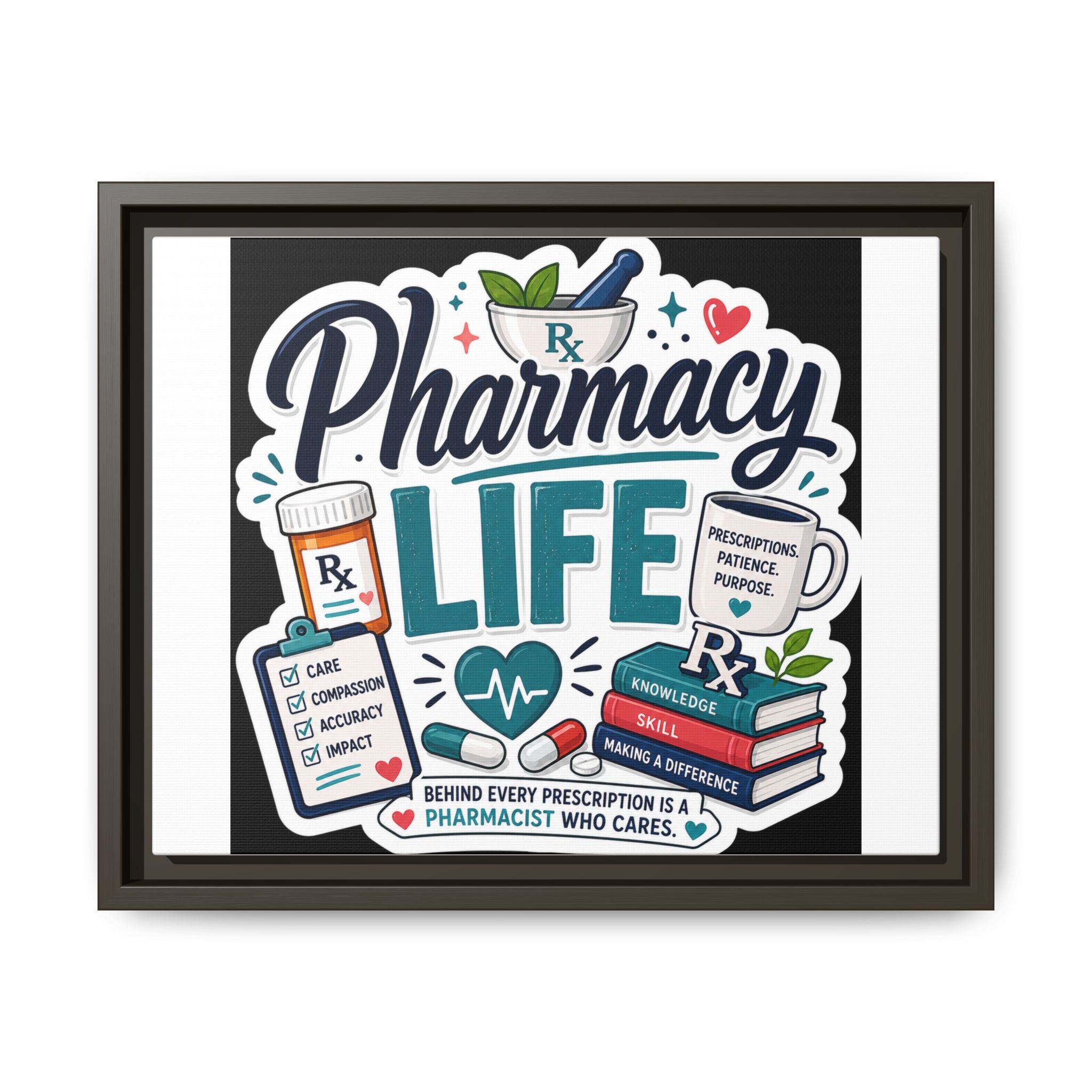 Pharmacy Life Framed Canvas Art — Colorful Pharmacist Wall Decor
