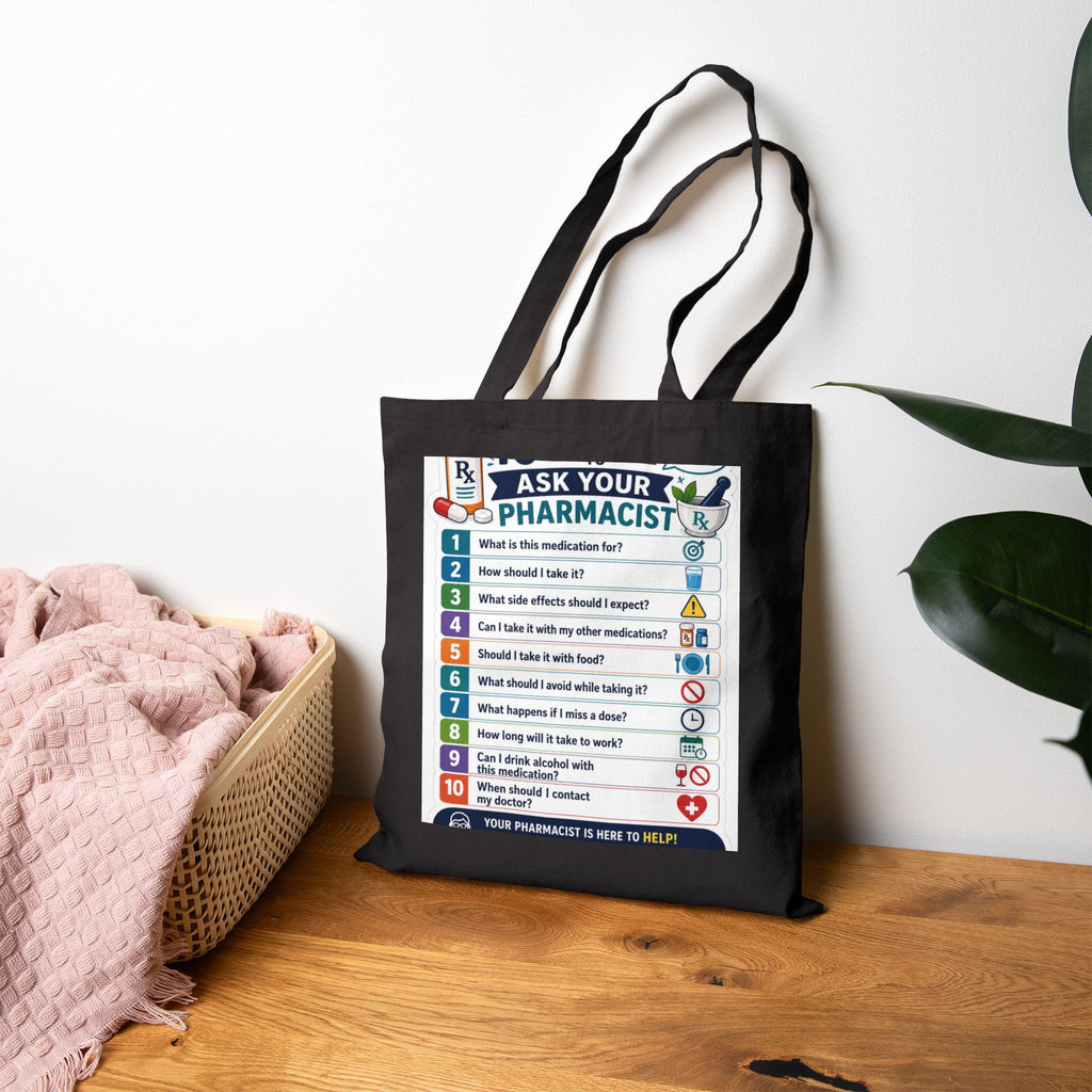Tote Bag — "Ask Your Pharmacist" Medication Questions Guide Canvas Tote