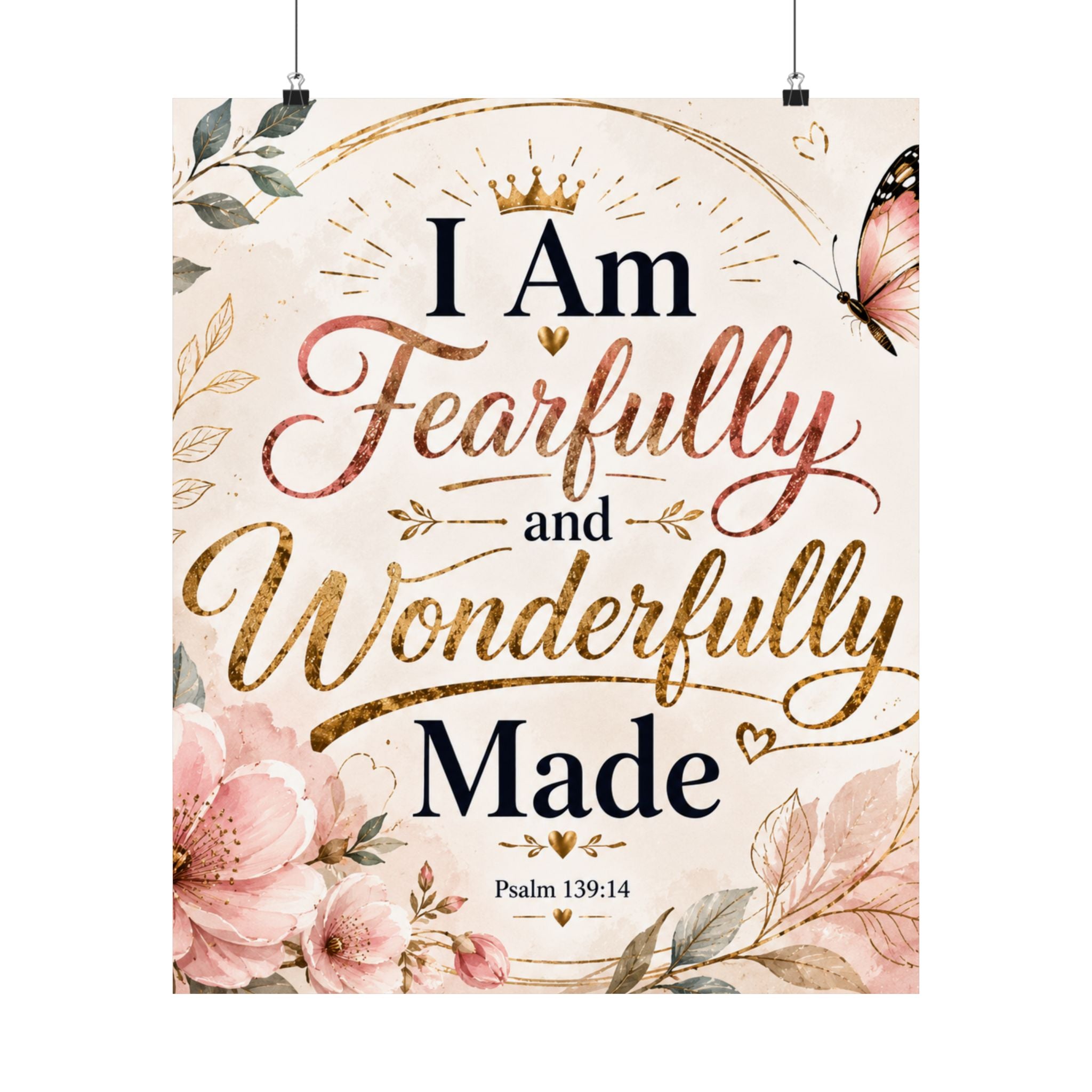 Fearfully & Wonderfully Made Vertical Poster — Inspirational Christian Wall Art (Psalm 139:14)