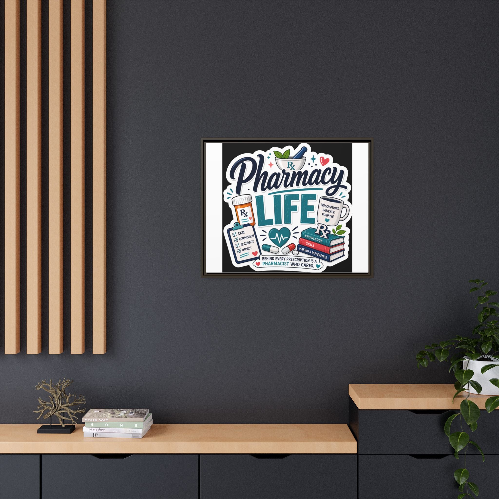 Pharmacy Life Framed Canvas Art — Colorful Pharmacist Wall Decor