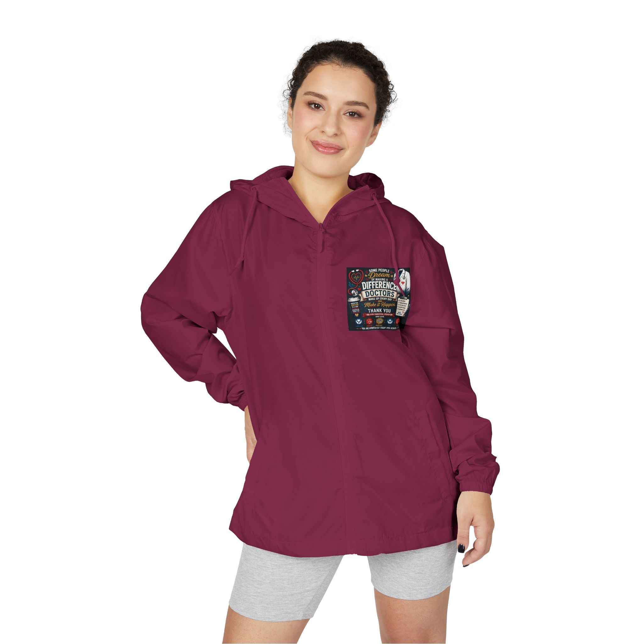 'For Doctors' Windbreaker Jacket — Lightweight Full‑Zip Scuba Hood