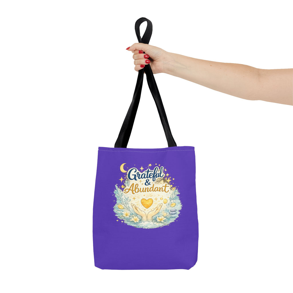 Grateful & Abundant Purple Tote Bag — Inspirational Everyday Shopper