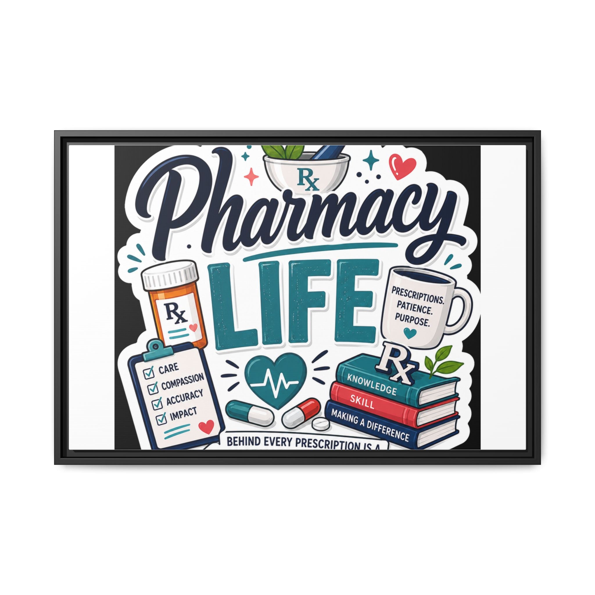 Pharmacy Life Framed Canvas Art — Colorful Pharmacist Wall Decor