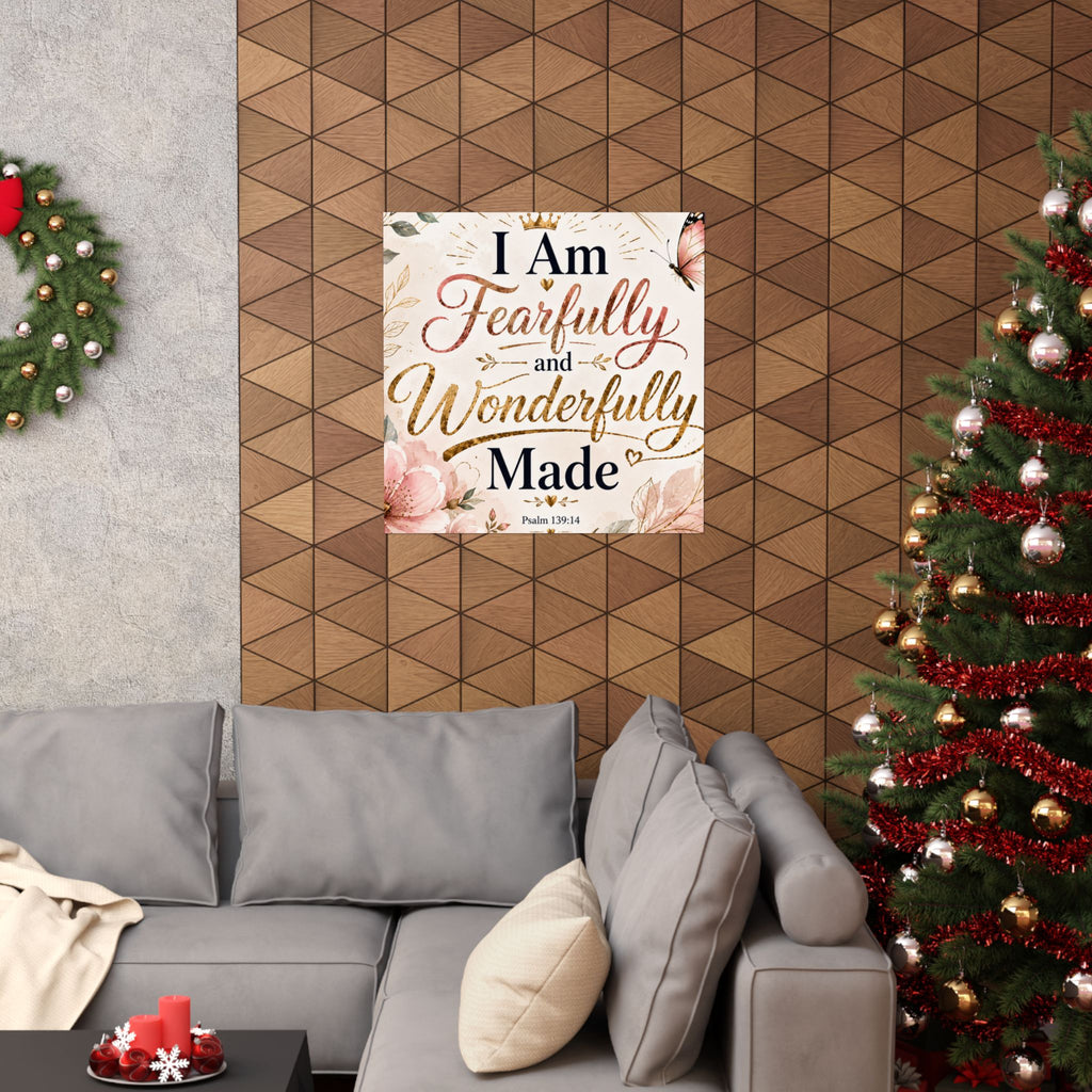 Fearfully & Wonderfully Made Vertical Poster — Inspirational Christian Wall Art (Psalm 139:14)