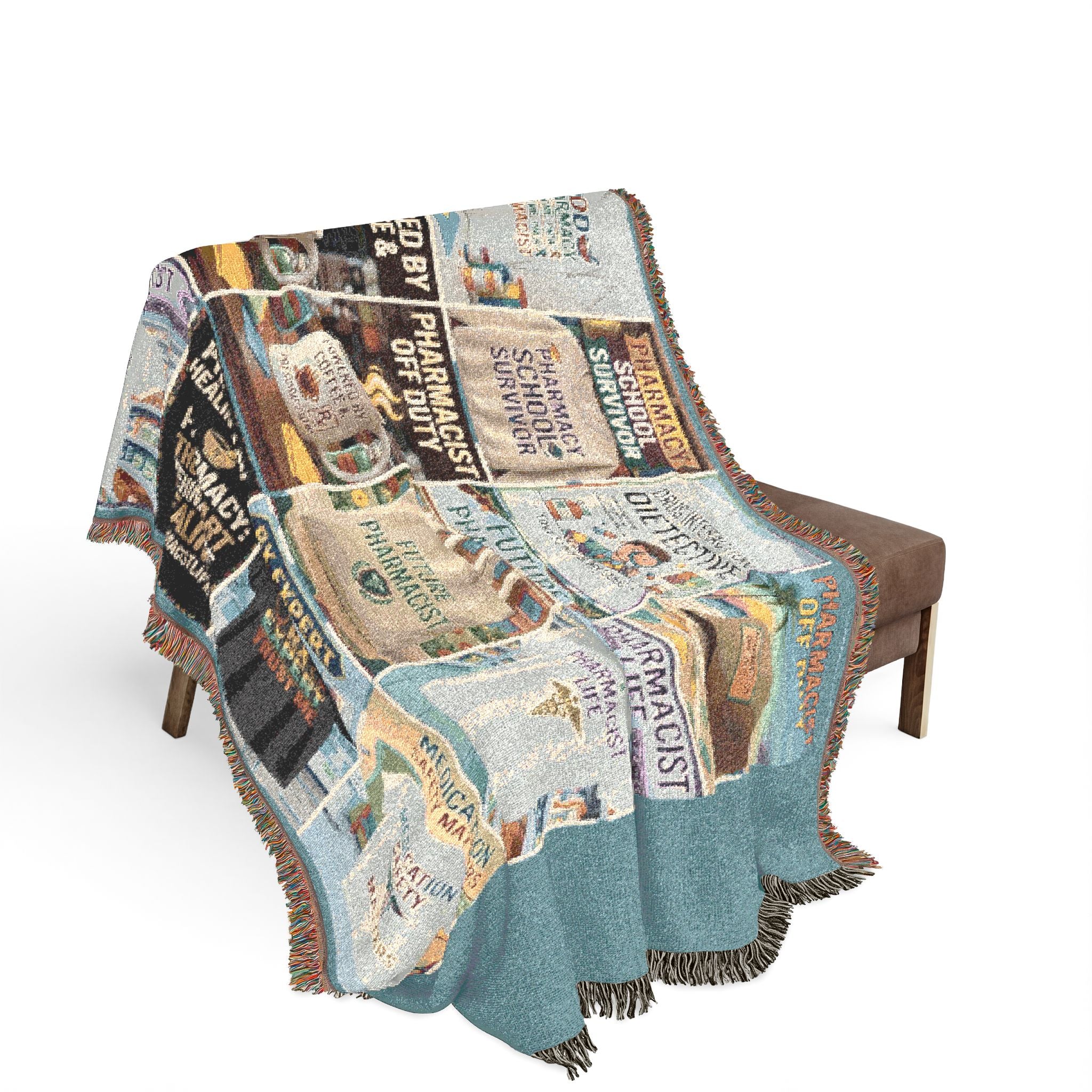 Coastal Bookstore Collage Woven Blanket — Vintage Library Cover Throw