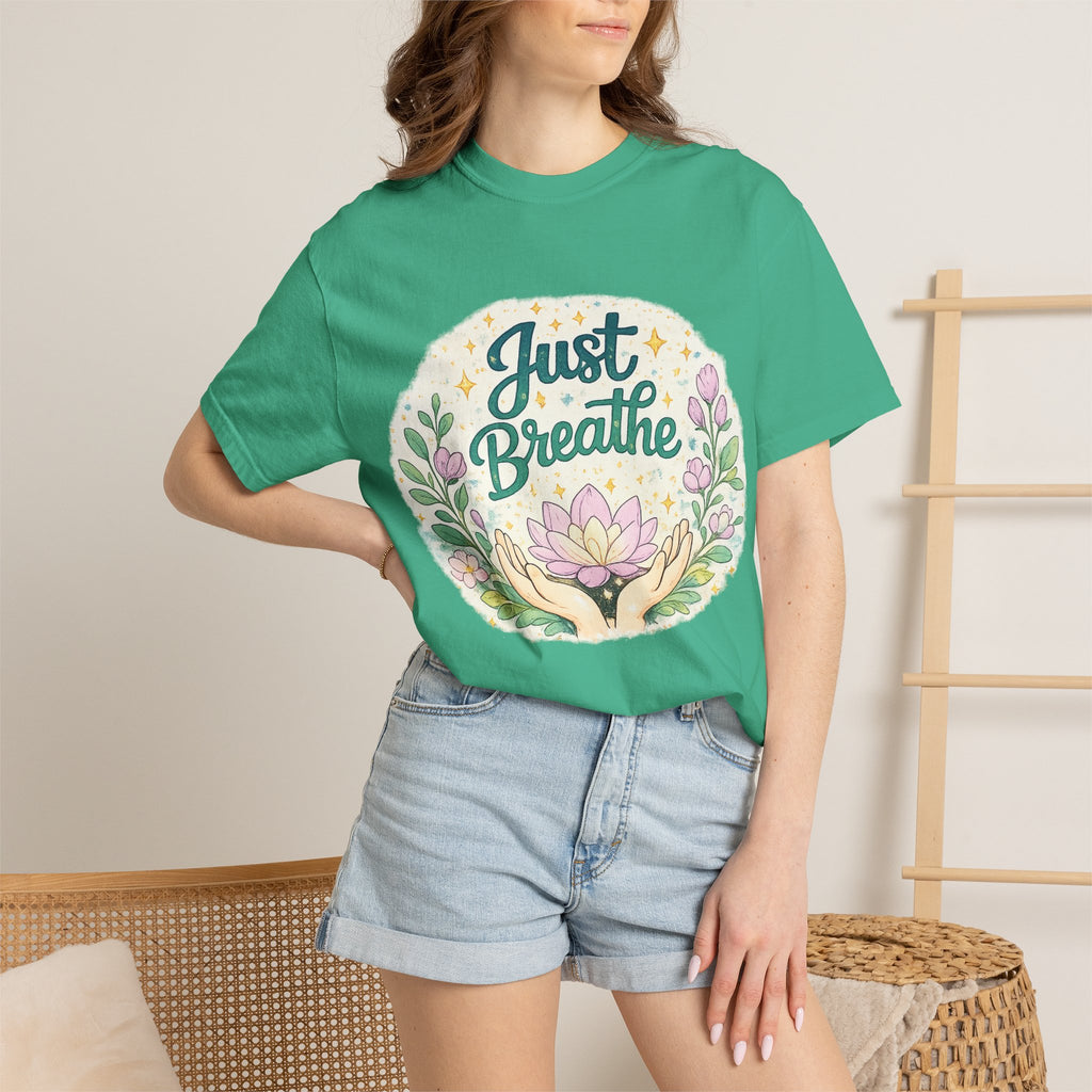 Just Breathe T-Shirt — Floral Lotus Mindfulness Tee